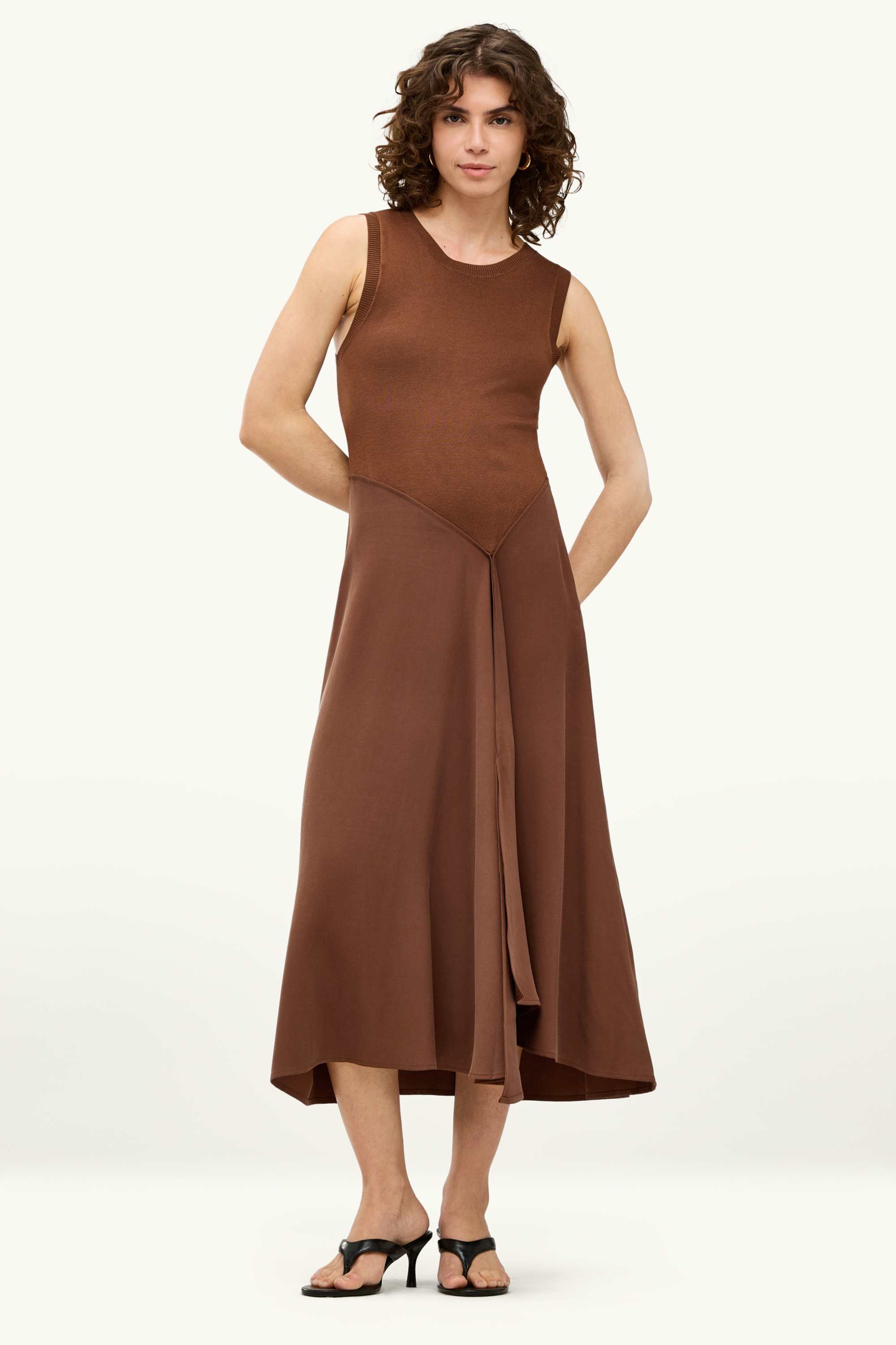 Fit & flare dress - viscose blend brown
