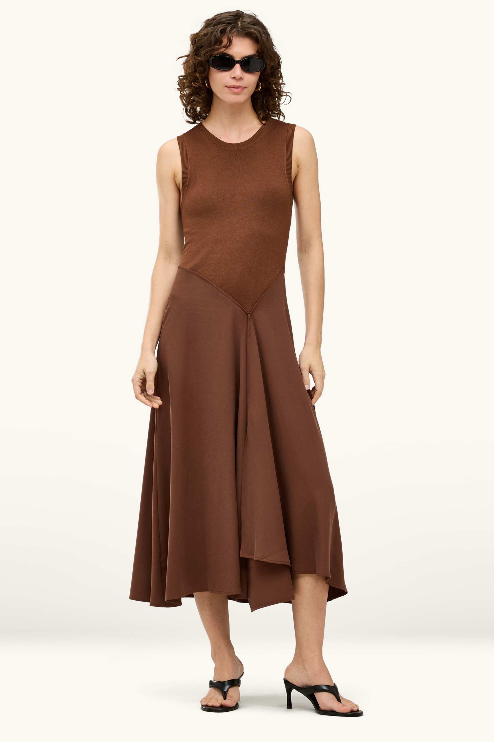 Fit & flare dress - viscose blend brown