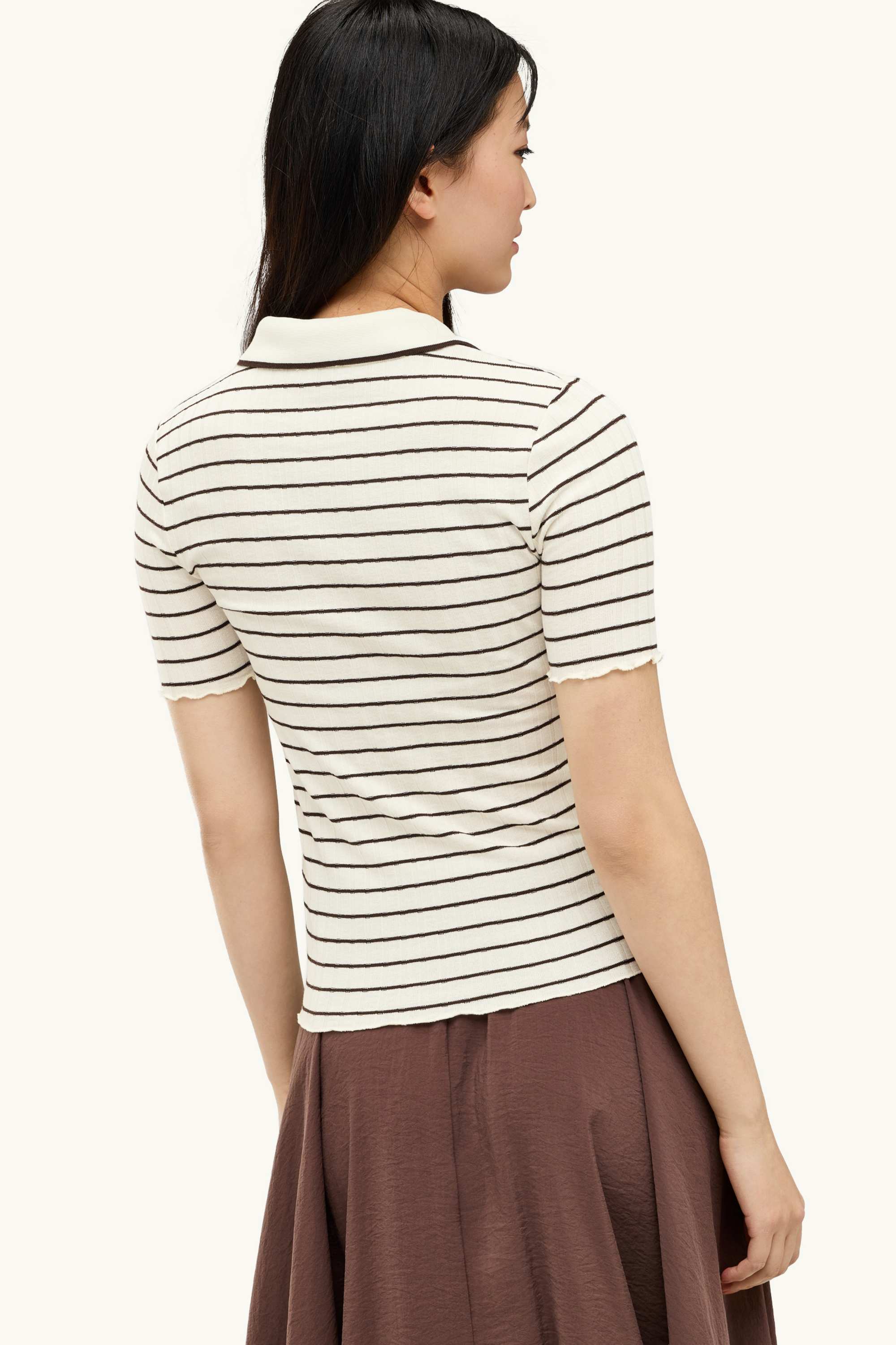 Polo shirt - regular fit - ribbed - striped brown / cremewhite