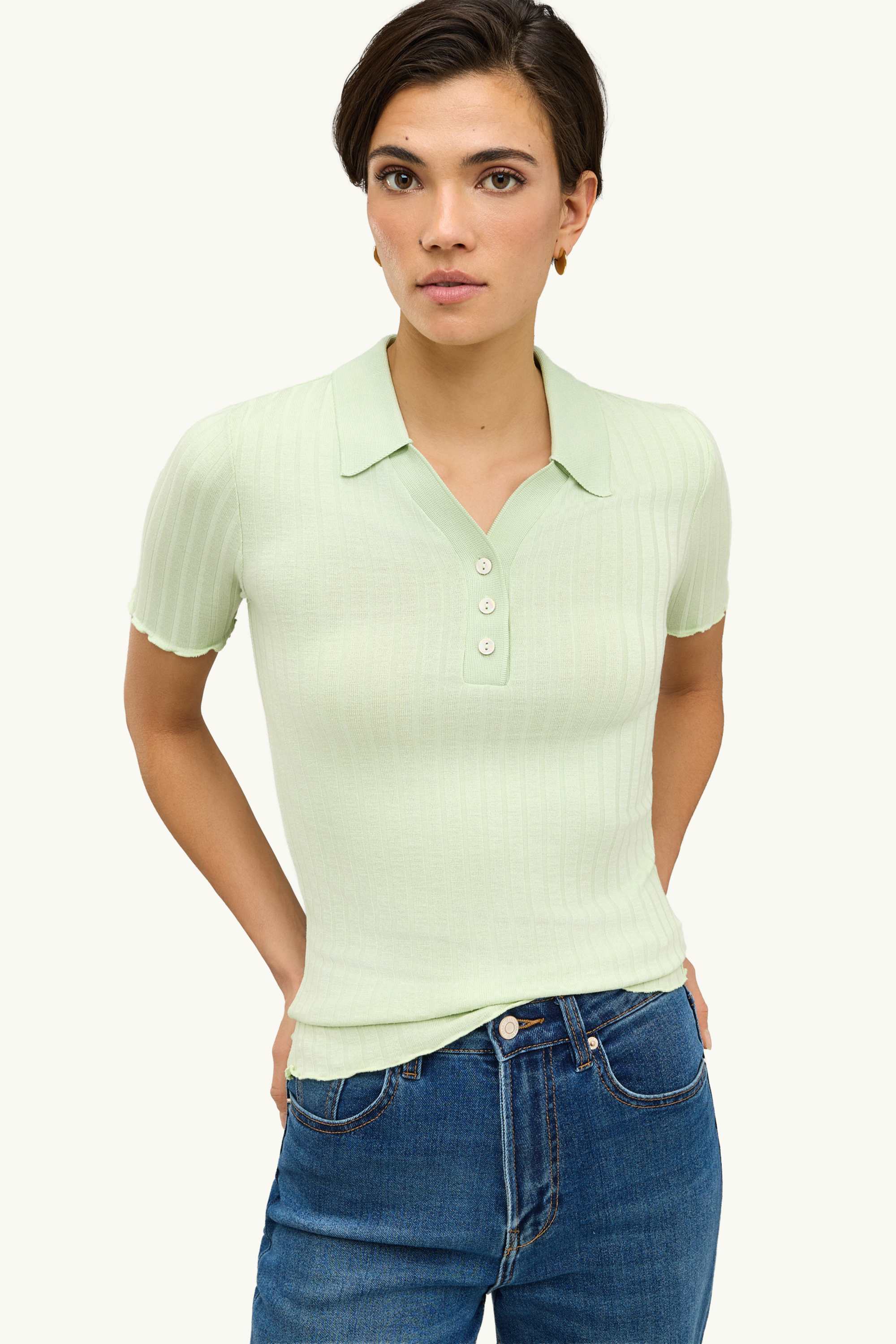 Polo shirt - regular fit - ribbed light green