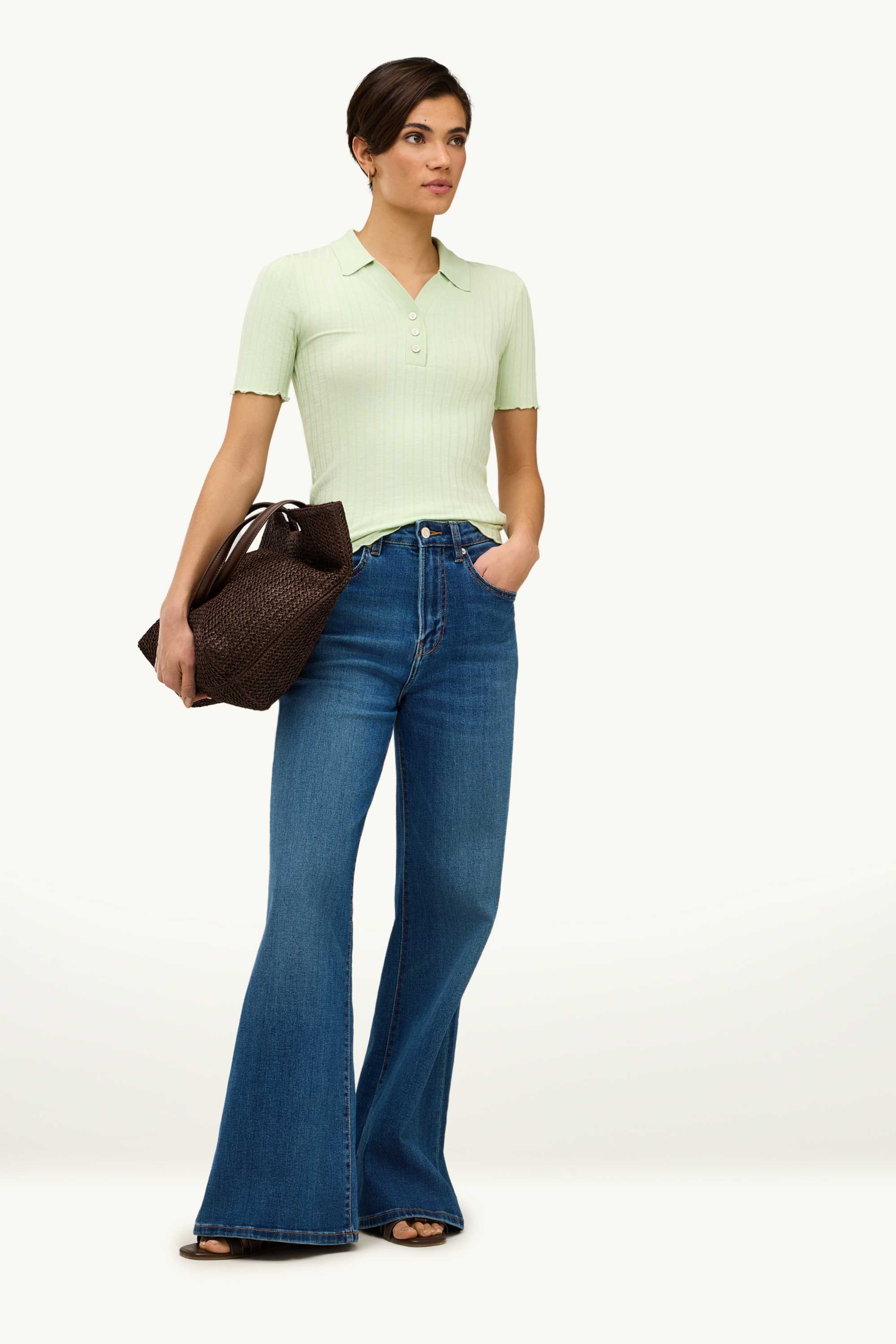 Polo shirt - regular fit - ribbed light green