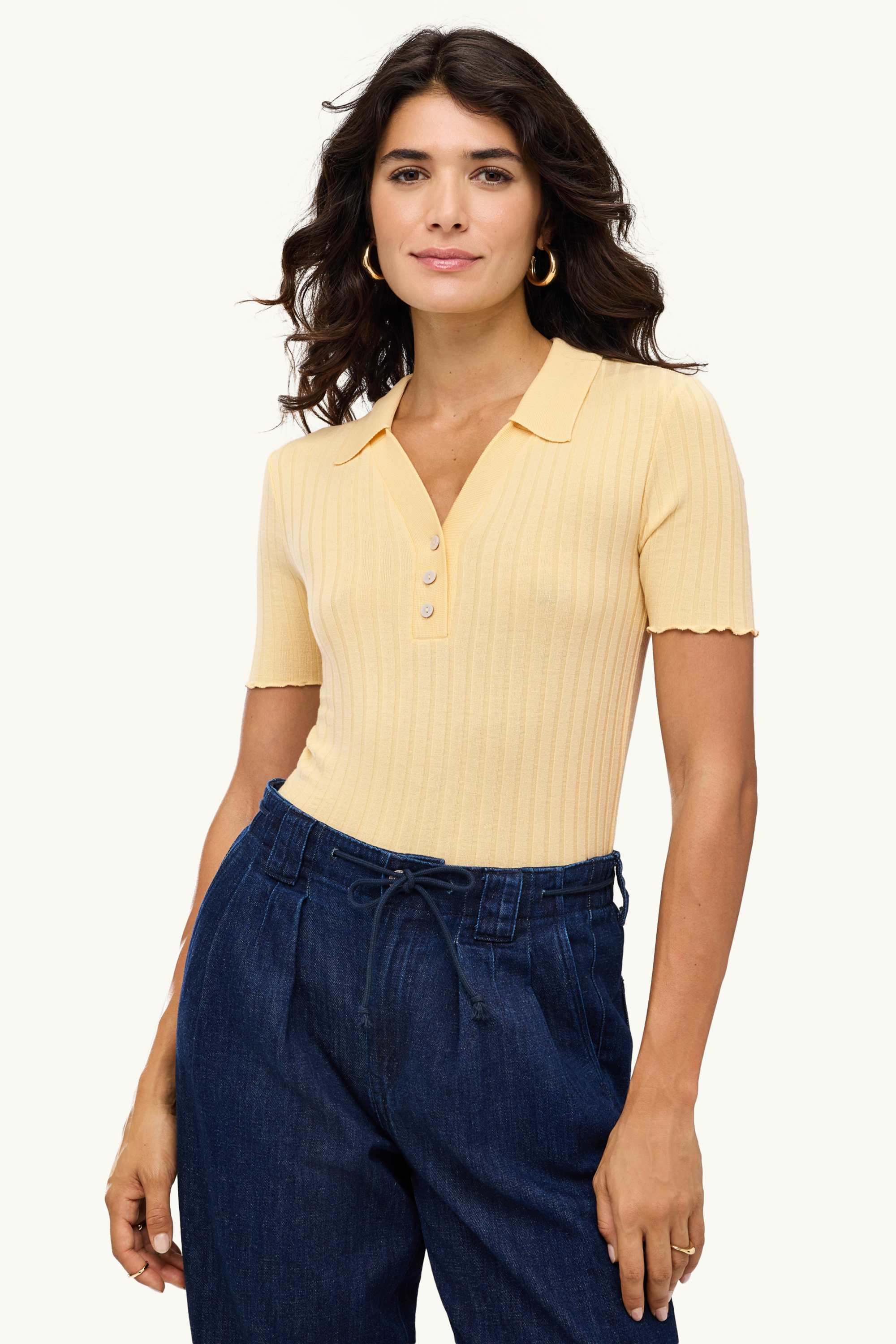 Polo shirt - regular fit - ribbed light yellow