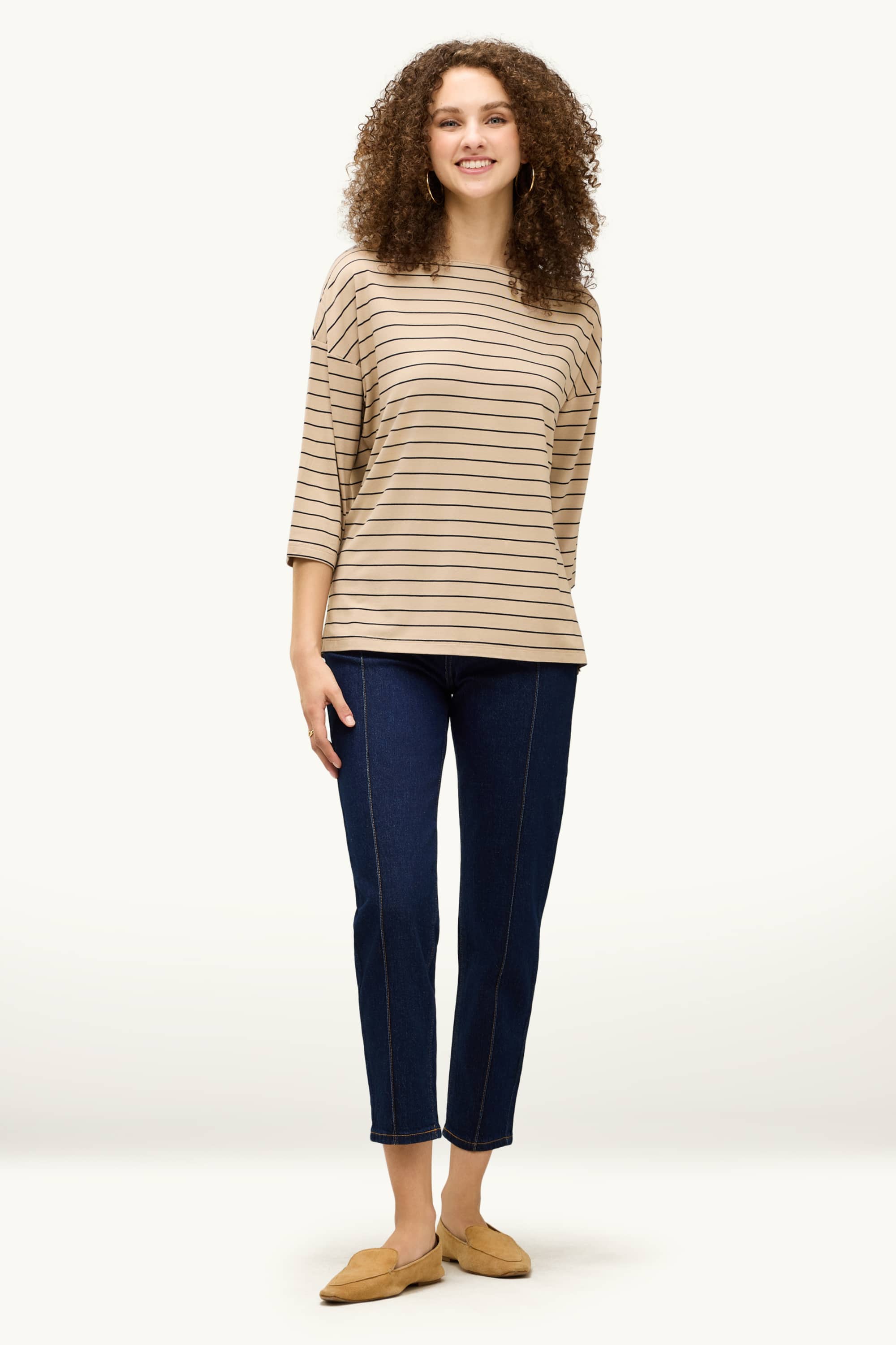 Long sleeve top - regular fit - striped beige