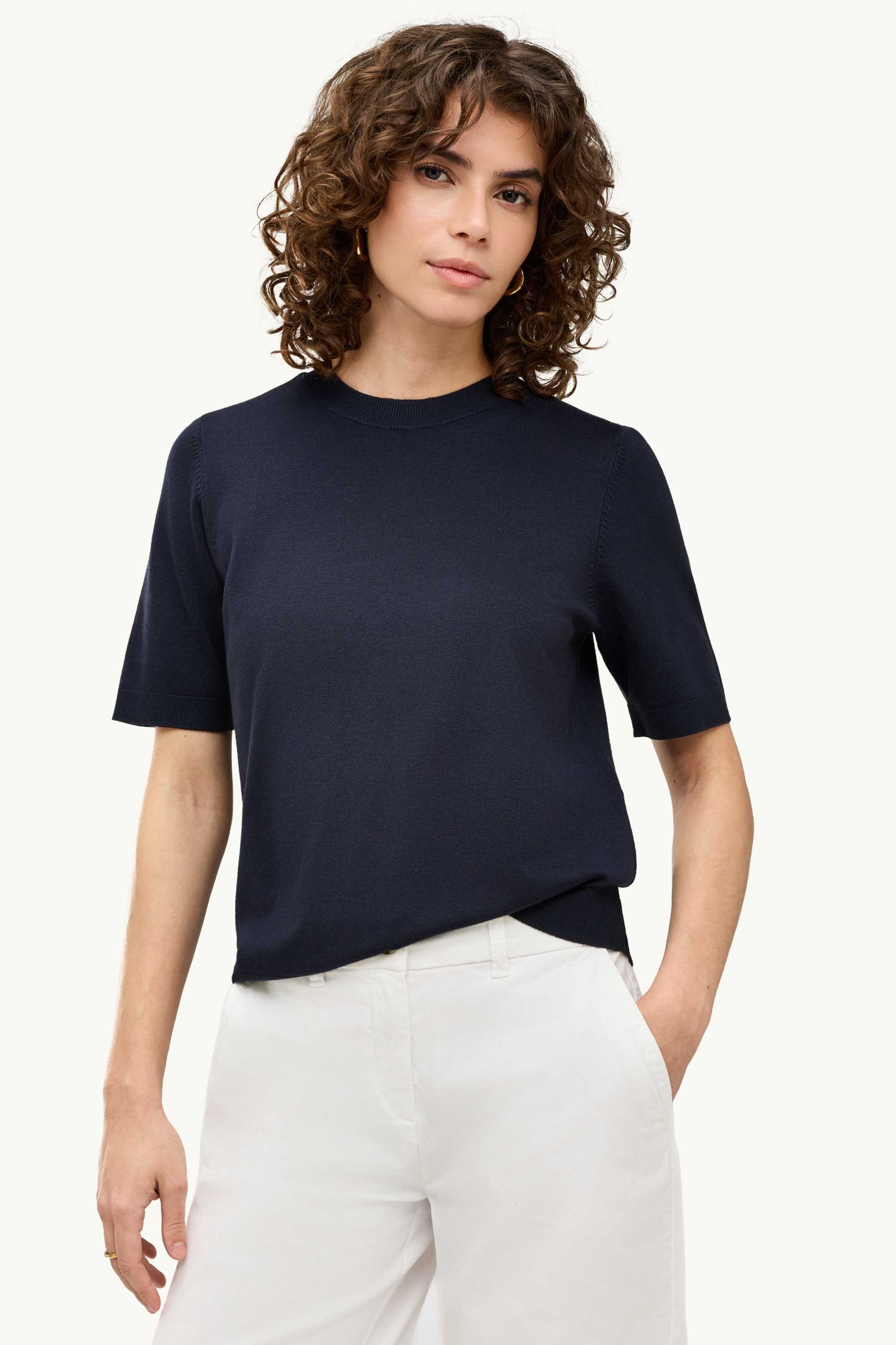 Knitted jumper - short sleeve dark blue