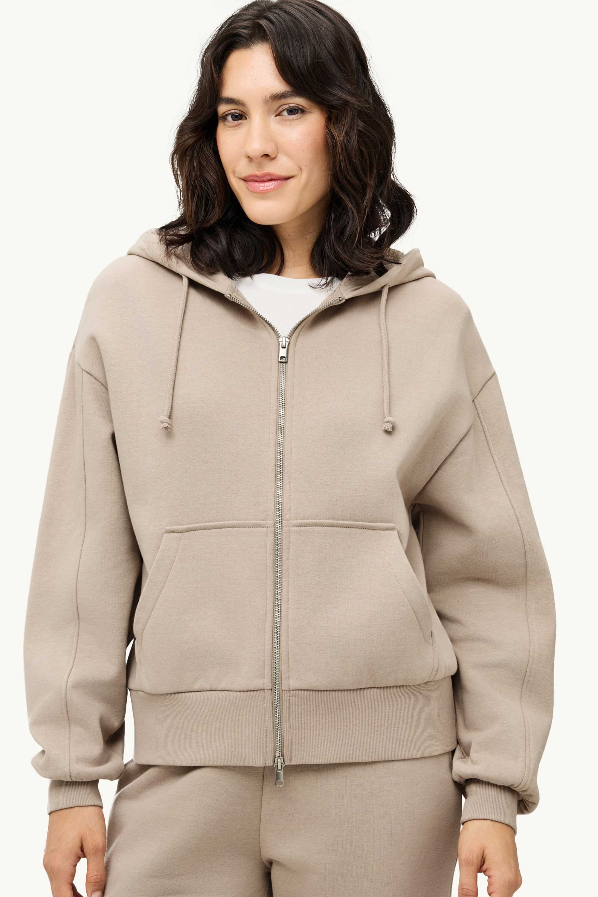Zip-through hoodie beige
