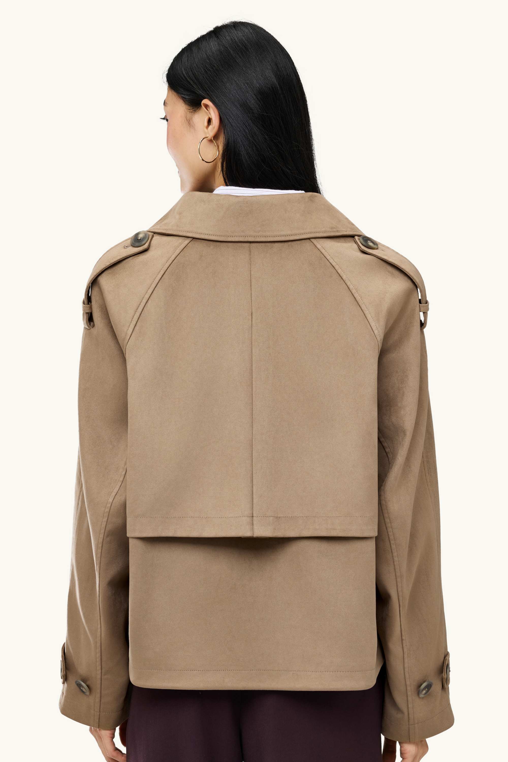 Cropped trench coat - faux suede light brown