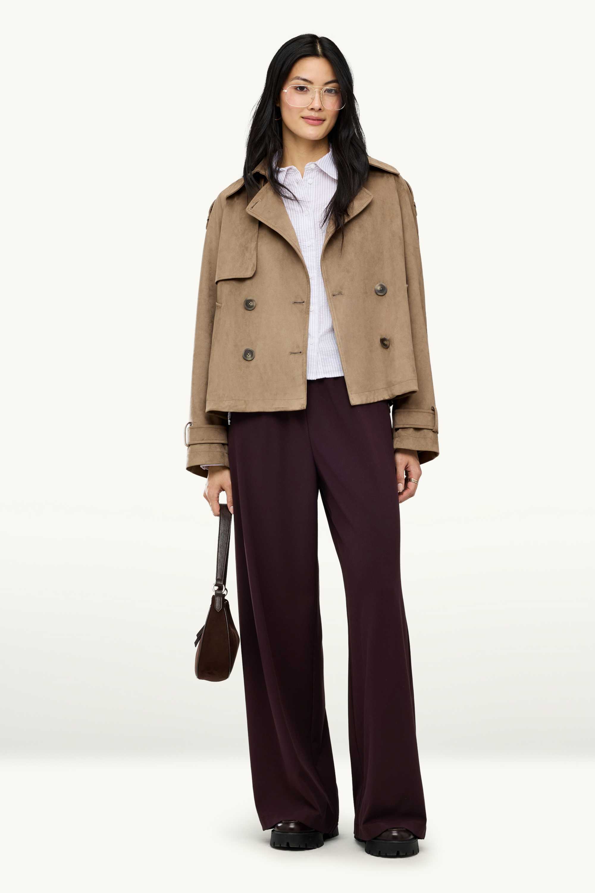 Cropped trench coat - faux suede light brown