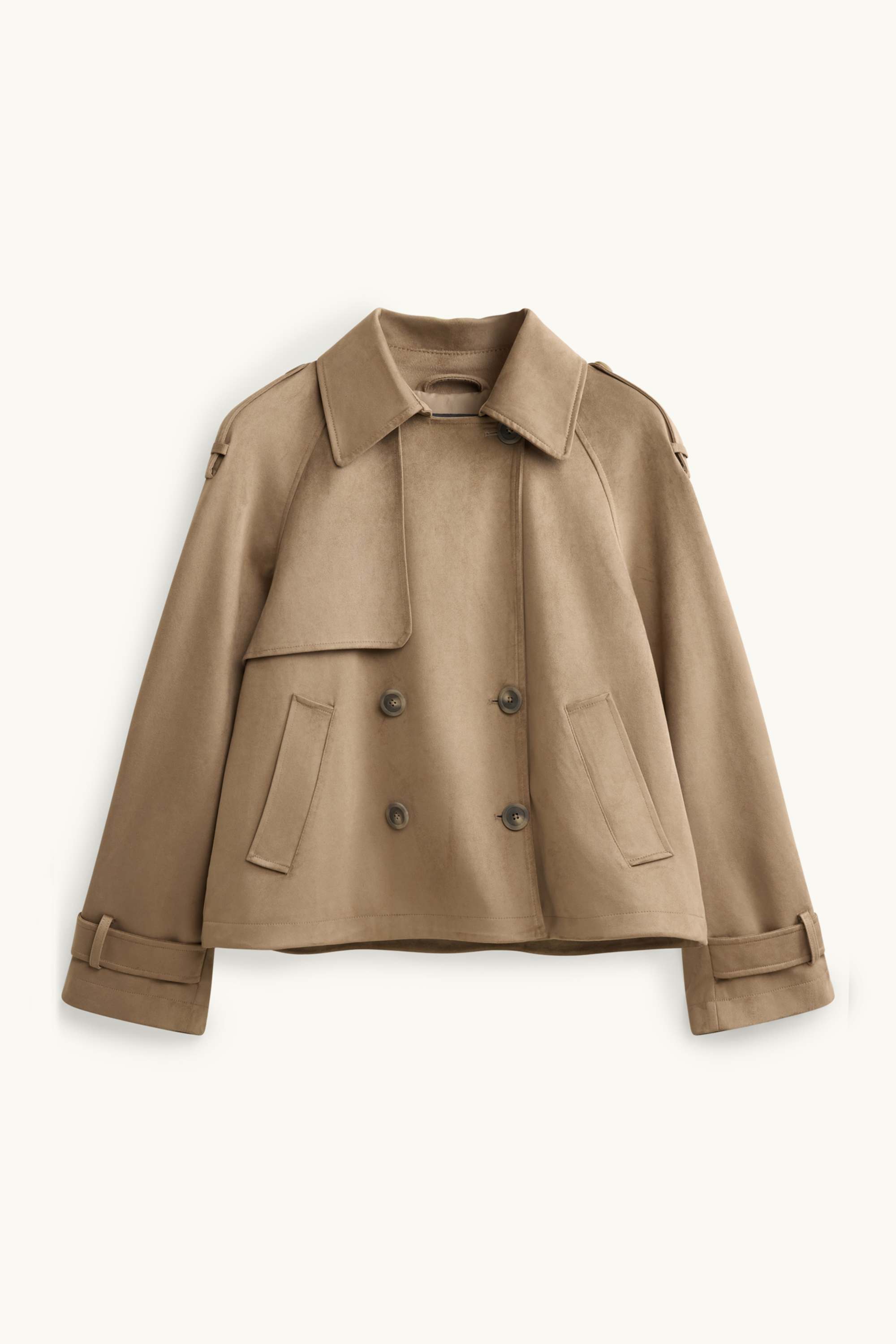 Cropped trench coat - faux suede light brown