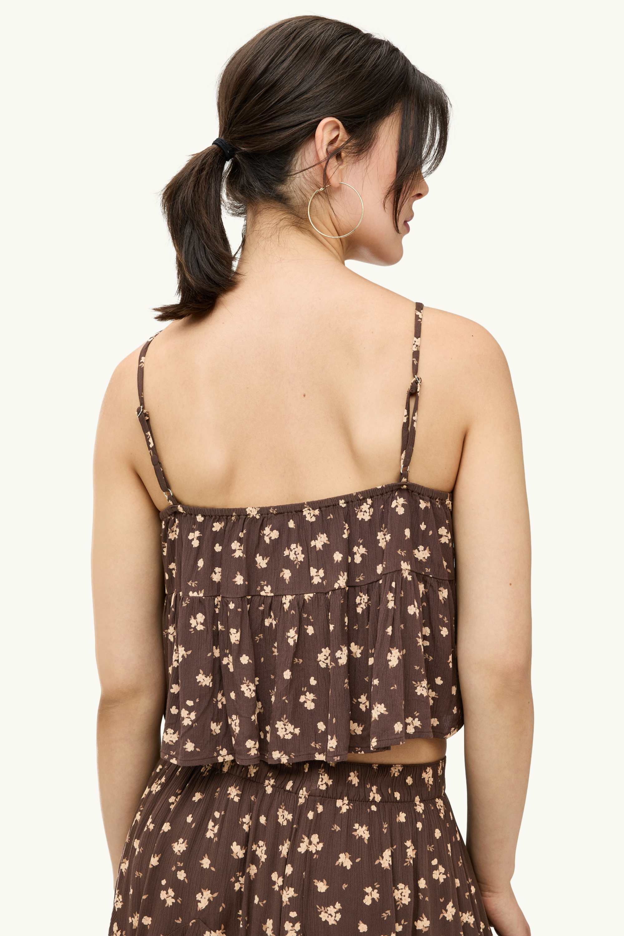 V-neck top - floral brown