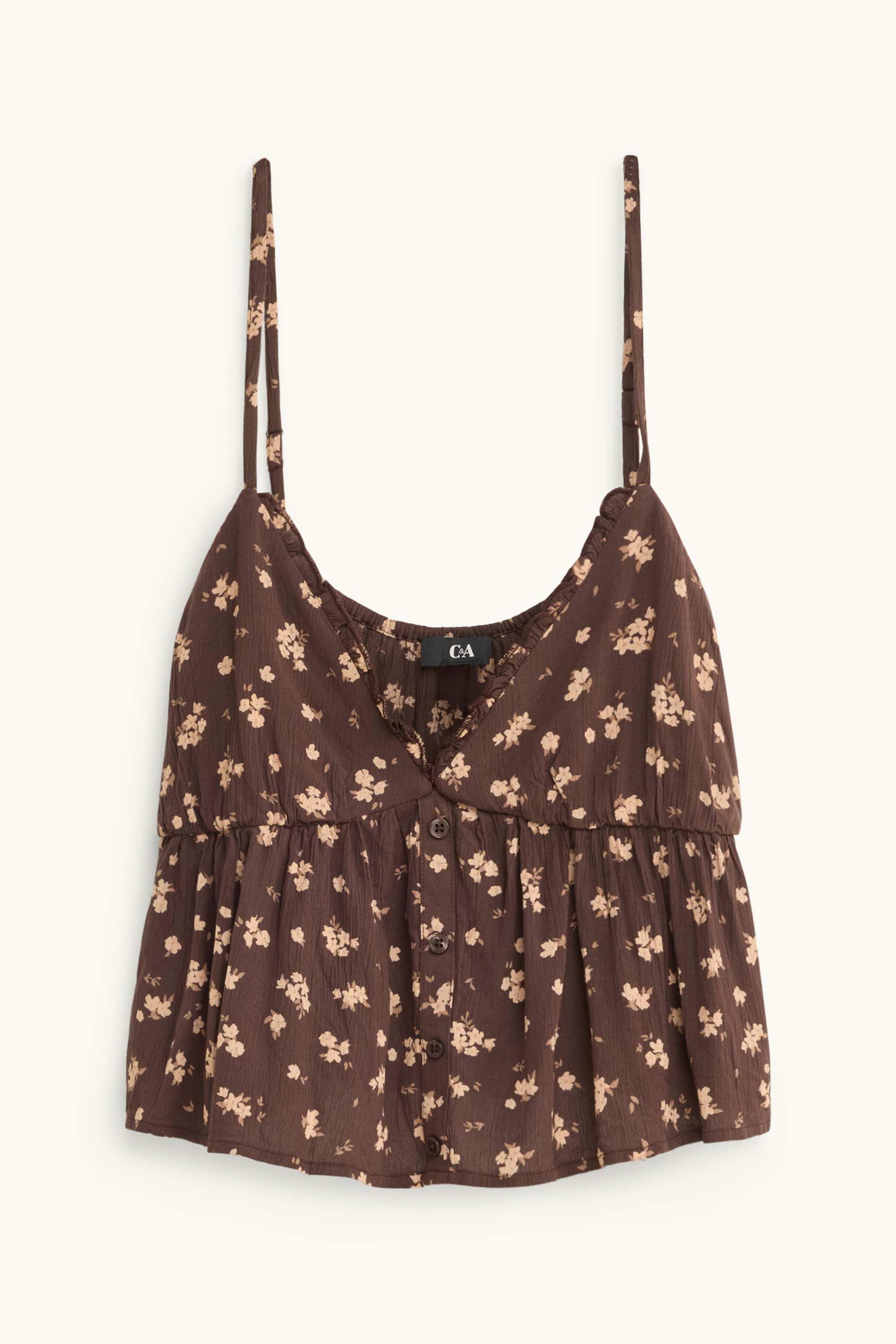 V-neck top - floral brown