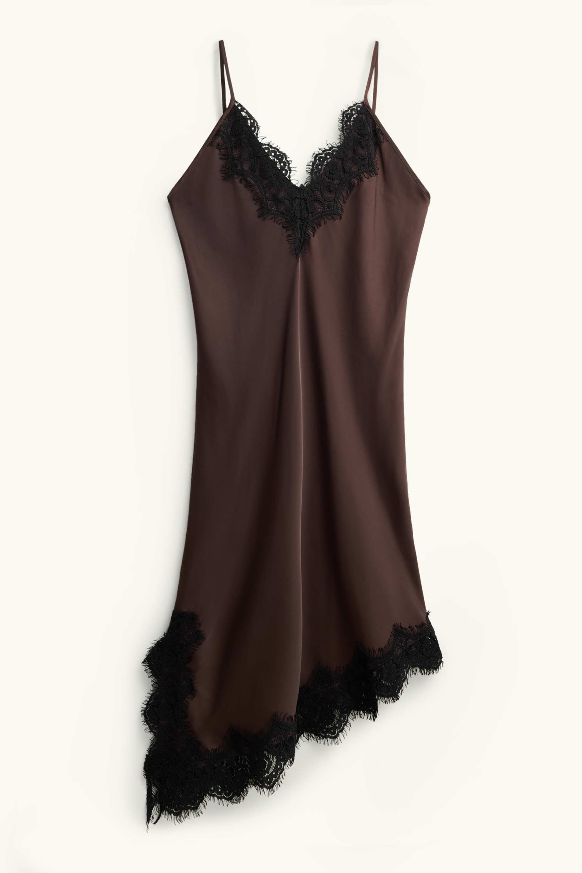 Satin dress - straight fit dark brown