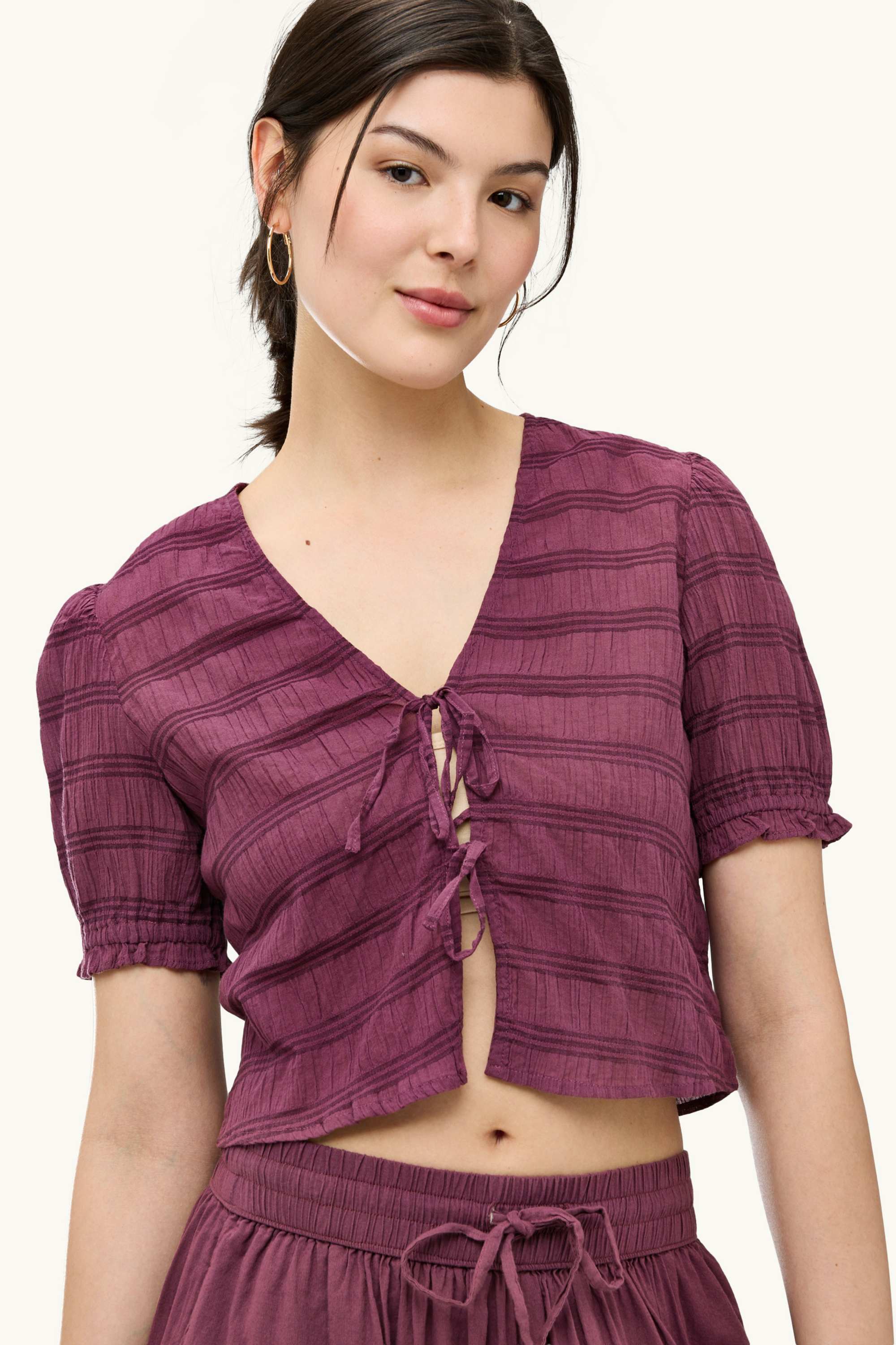 Cropped blouse - smocked purple