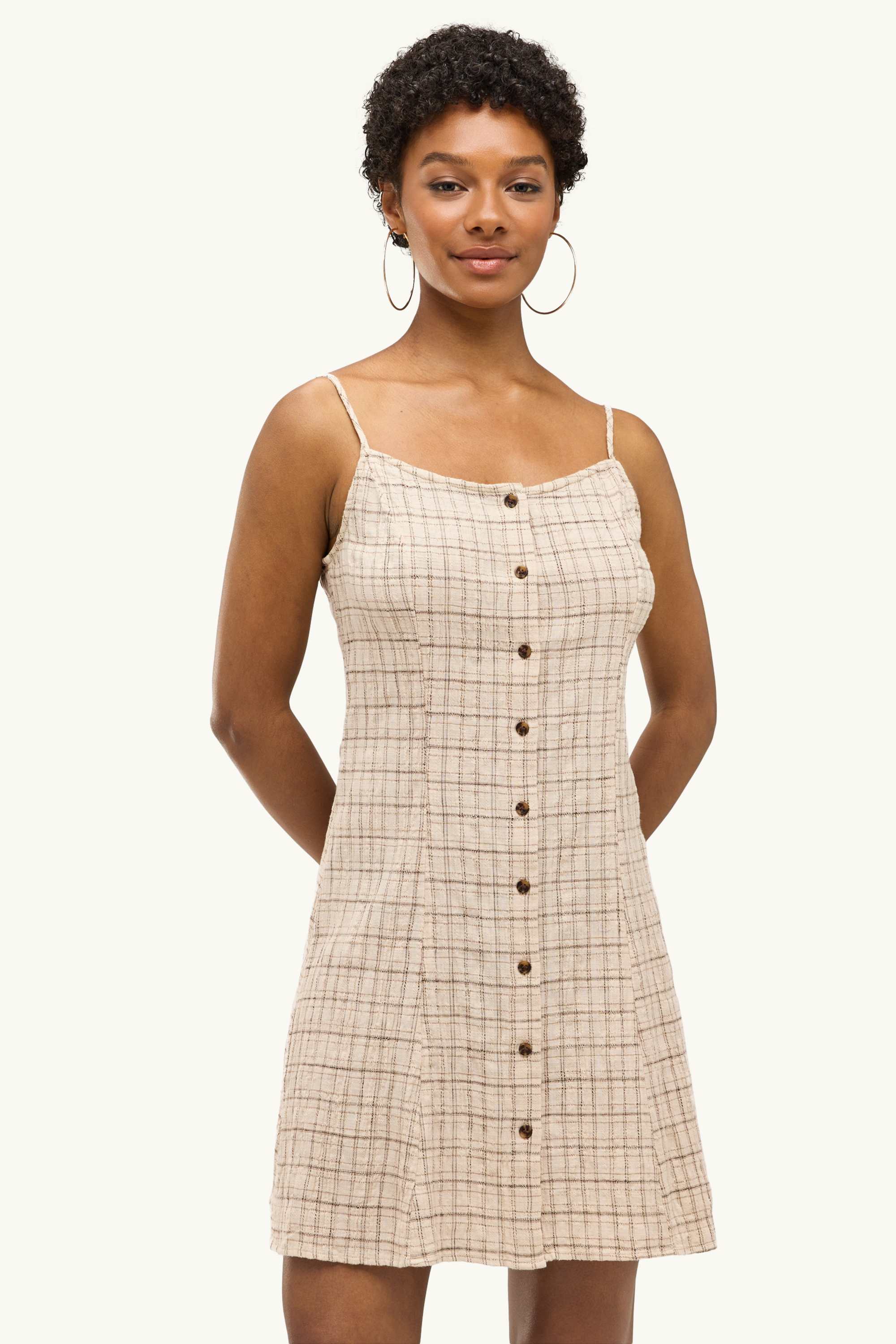 Fit & flare dress - check beige