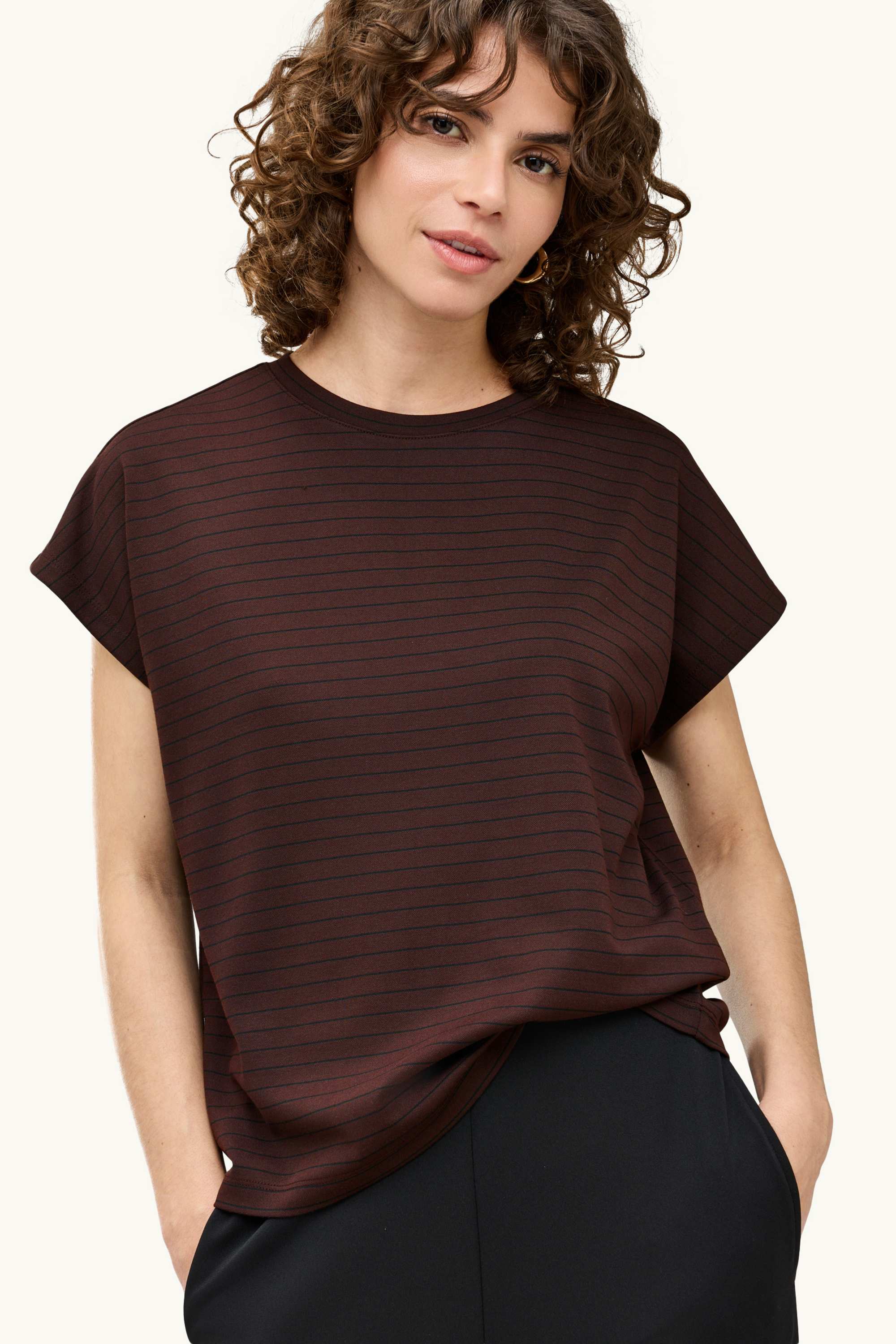 T-shirt - regular fit - striped dark brown