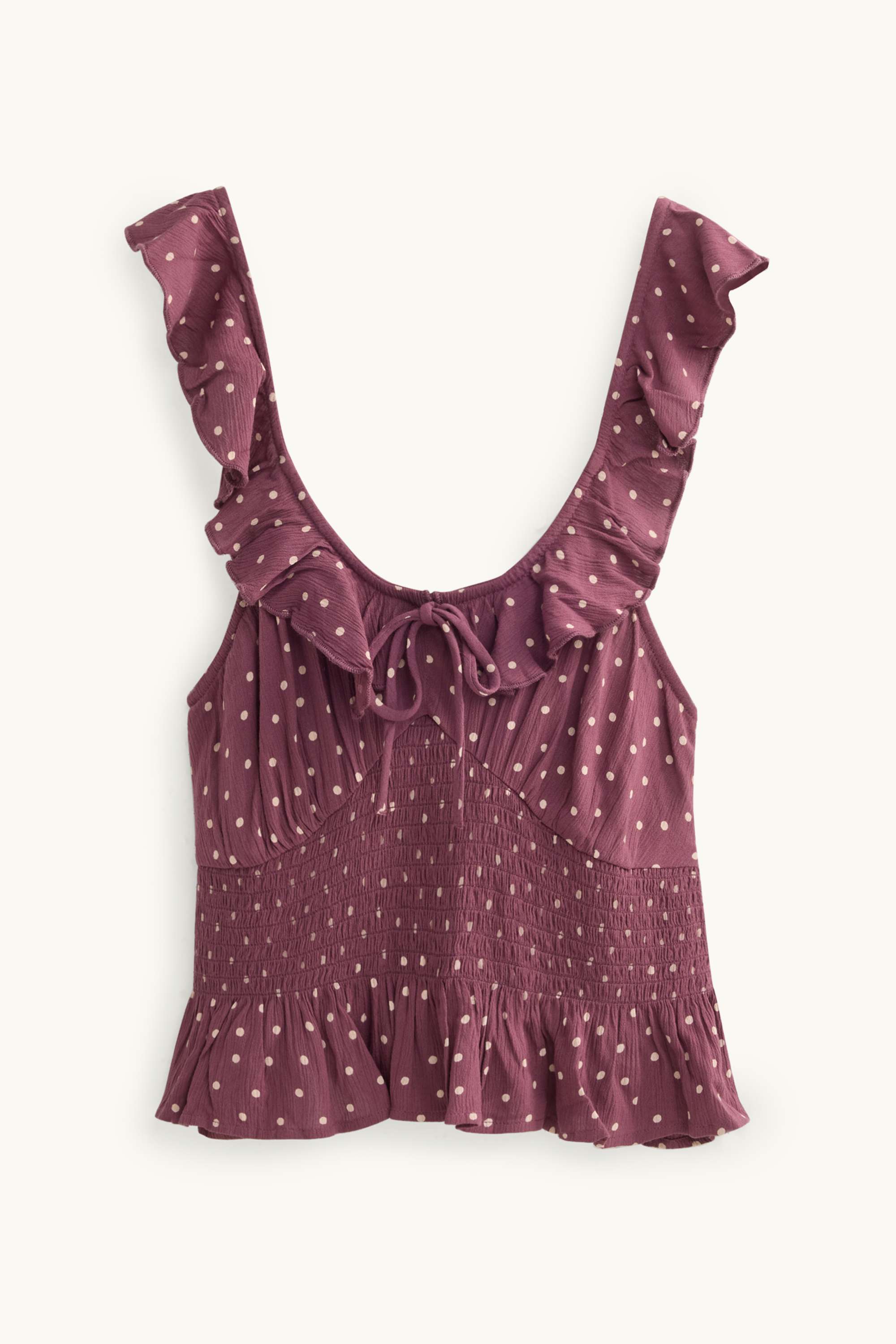 Blouse top - polka dot - textured - smocked purple