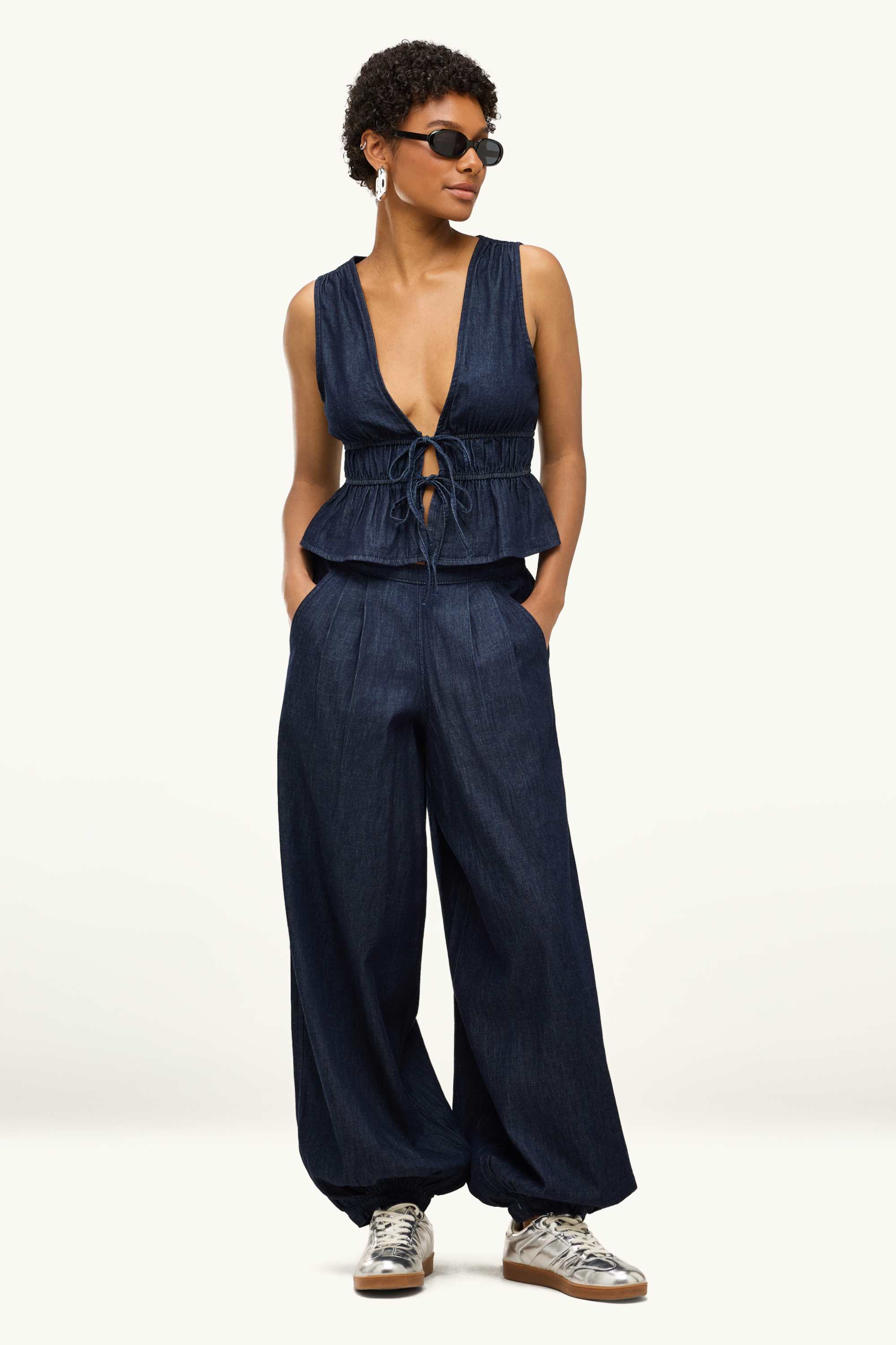 Balloon jeans - low-rise waist dark blue