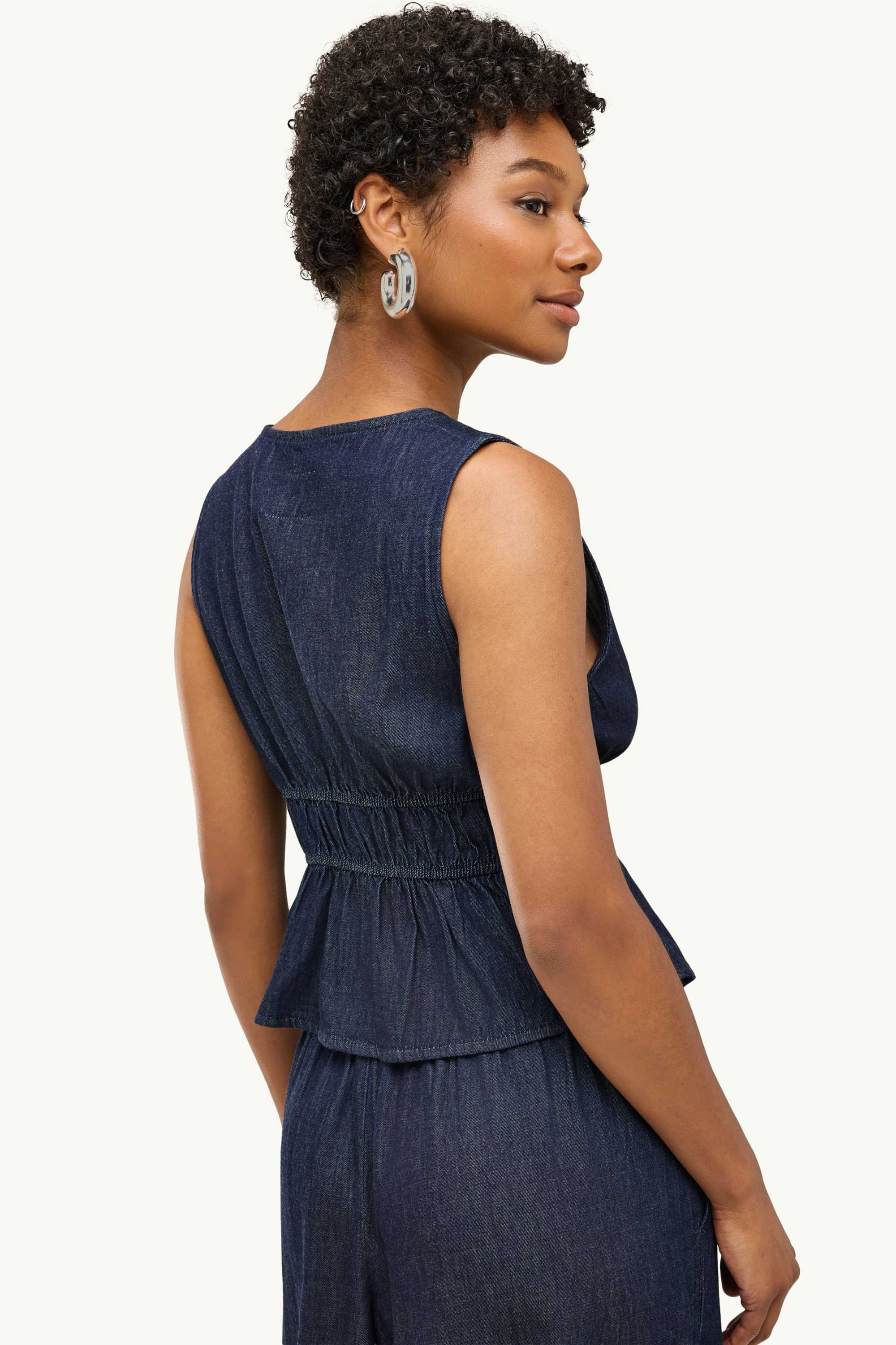 Blouse top - denim look - smocked dark blue