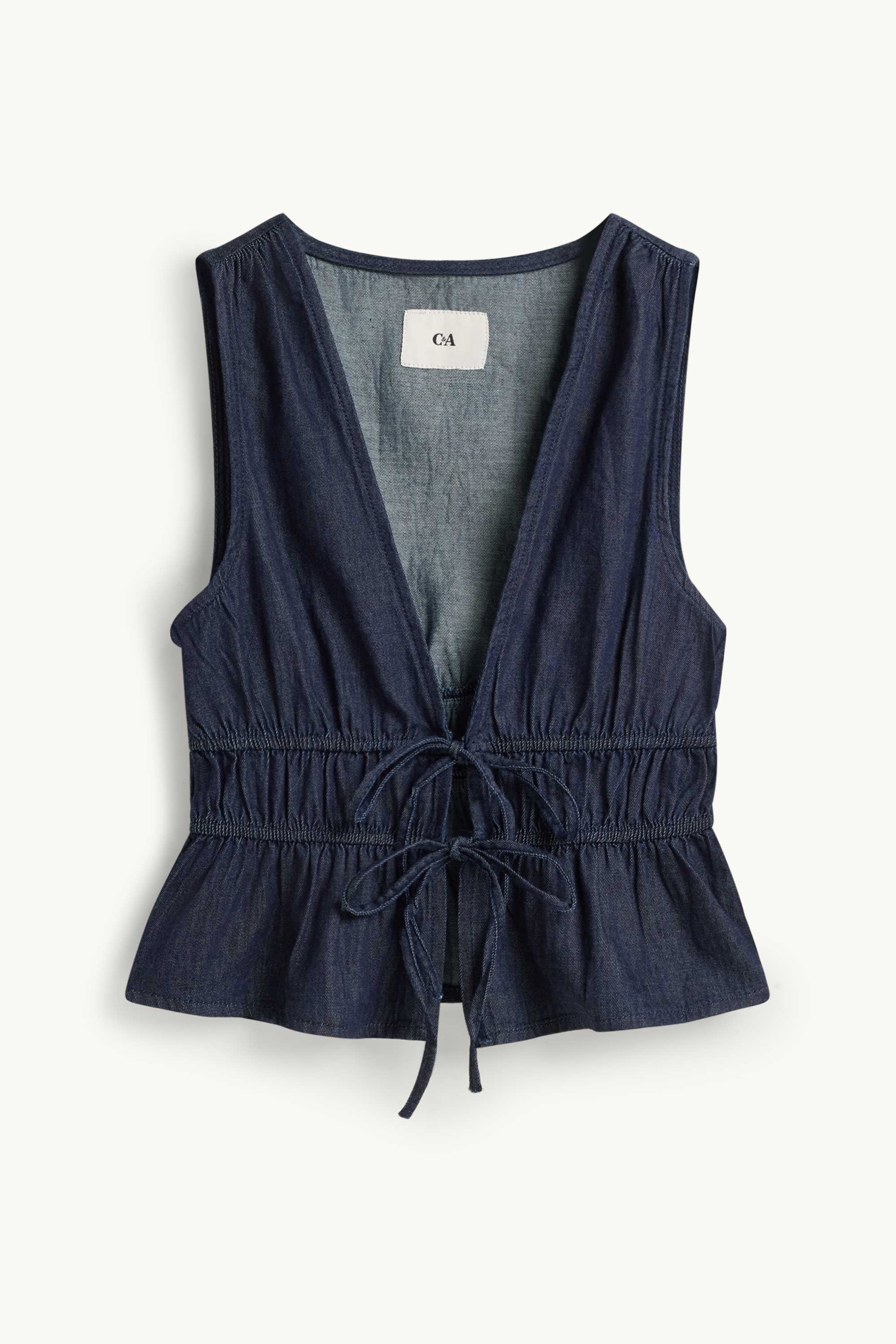 Blouse top - denim look - smocked dark blue