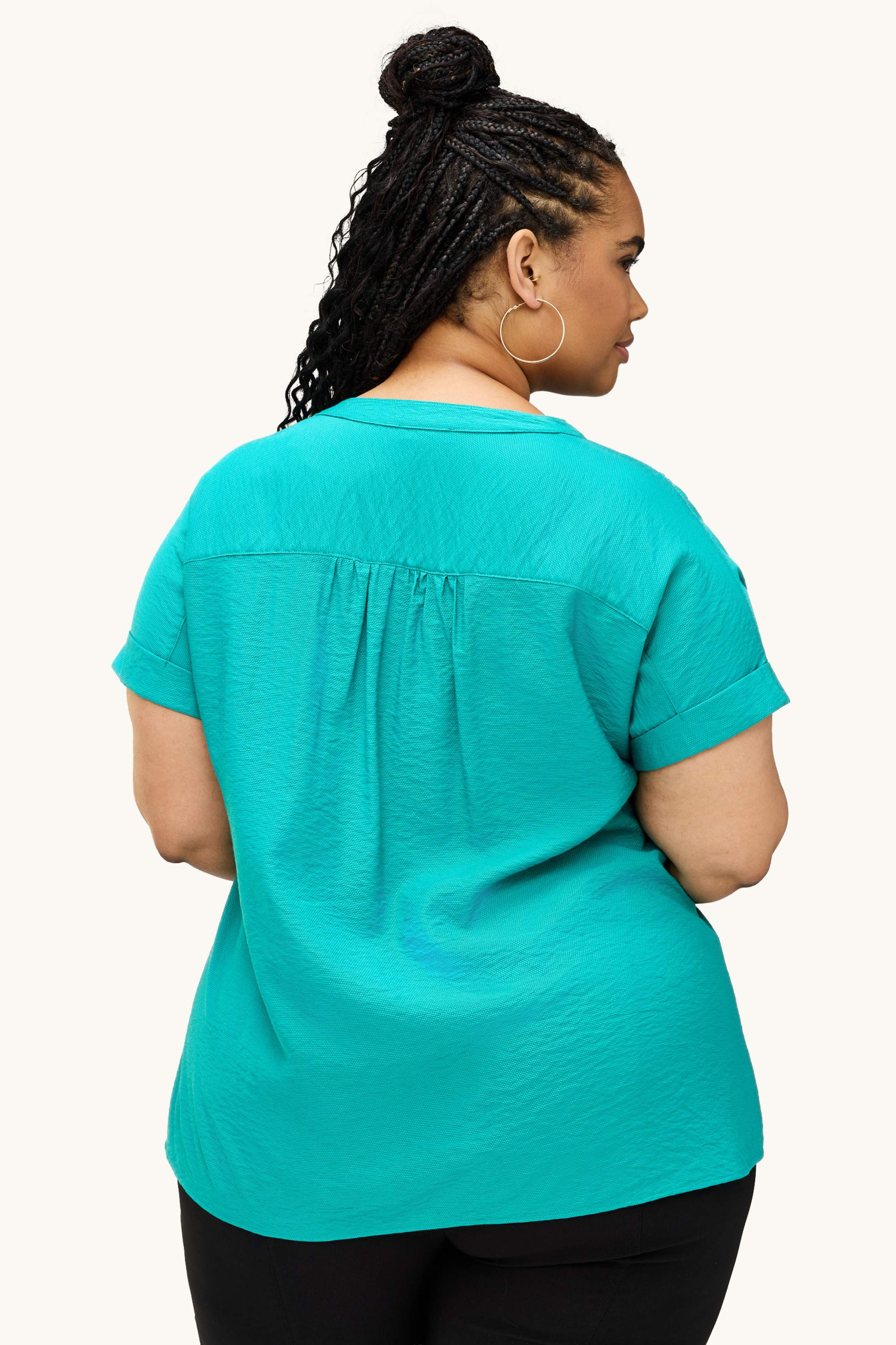 V-neck blouse - textured turquoise