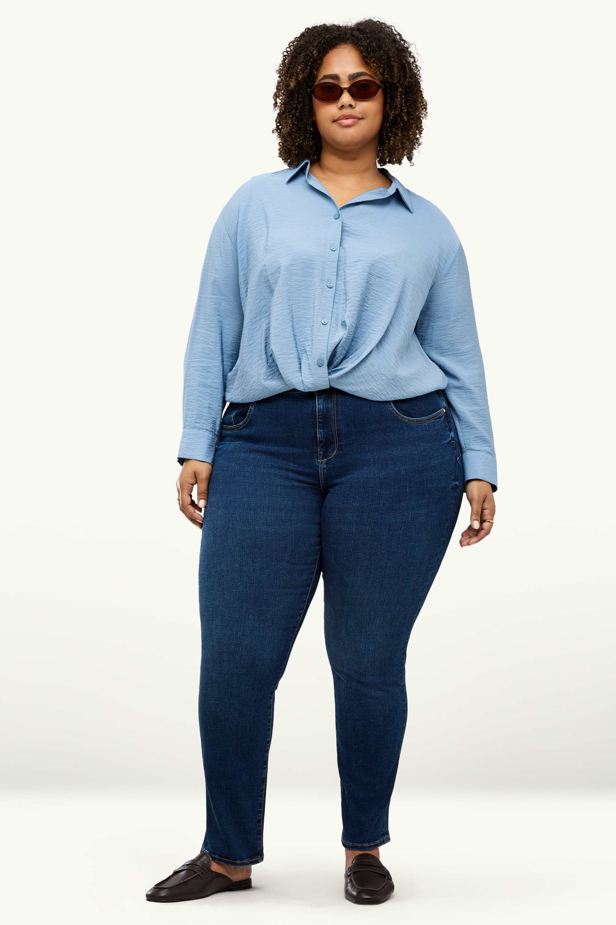 Shirt blouse with knot detail light blue
