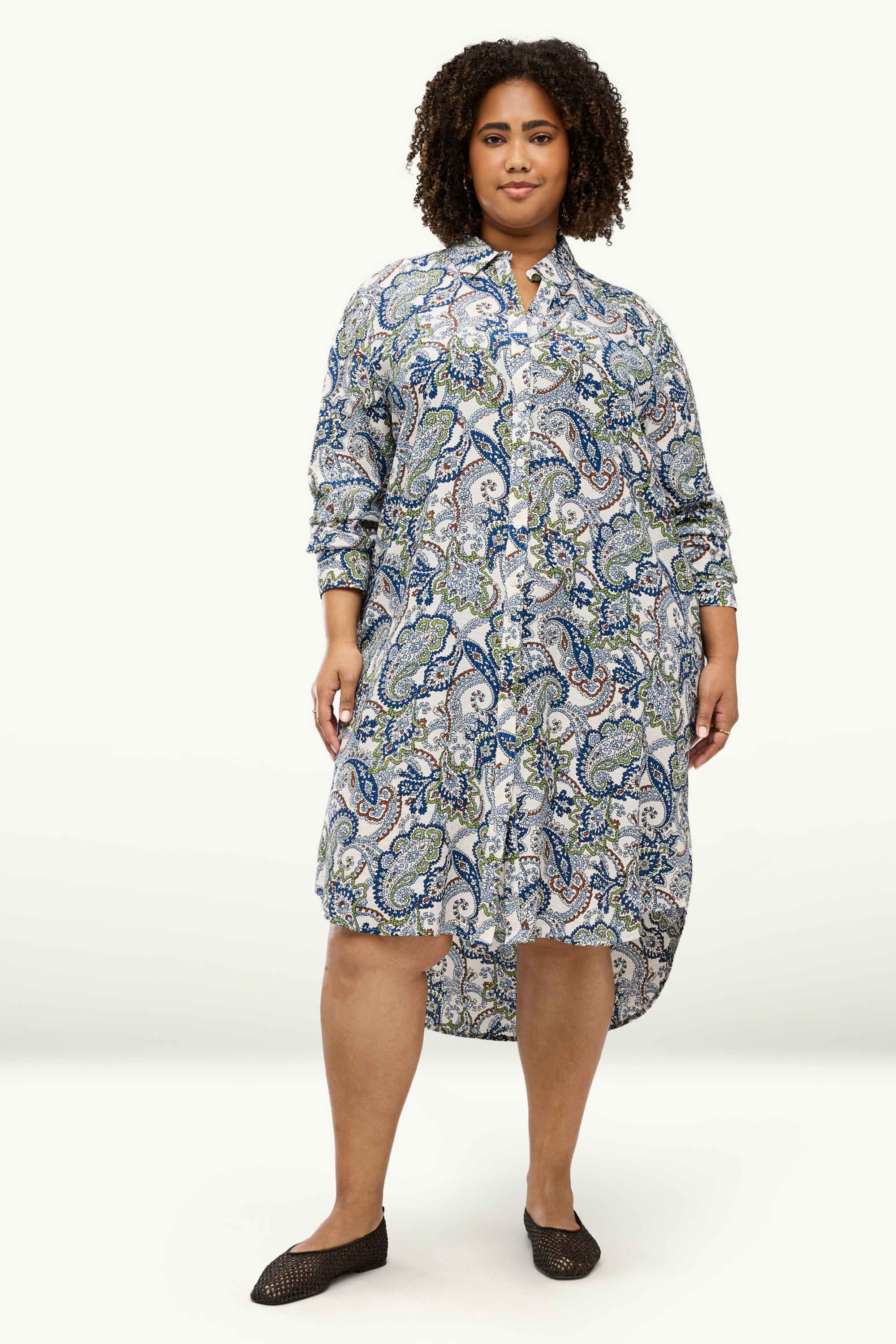 A-line dress - patterned blue / white