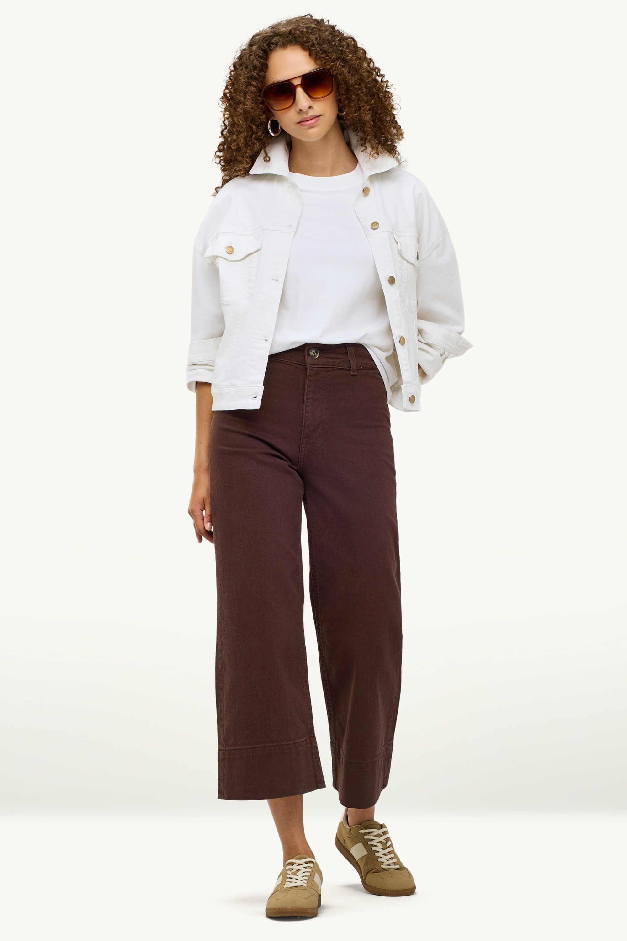 Cropped wide leg jeans - high waist dark brown