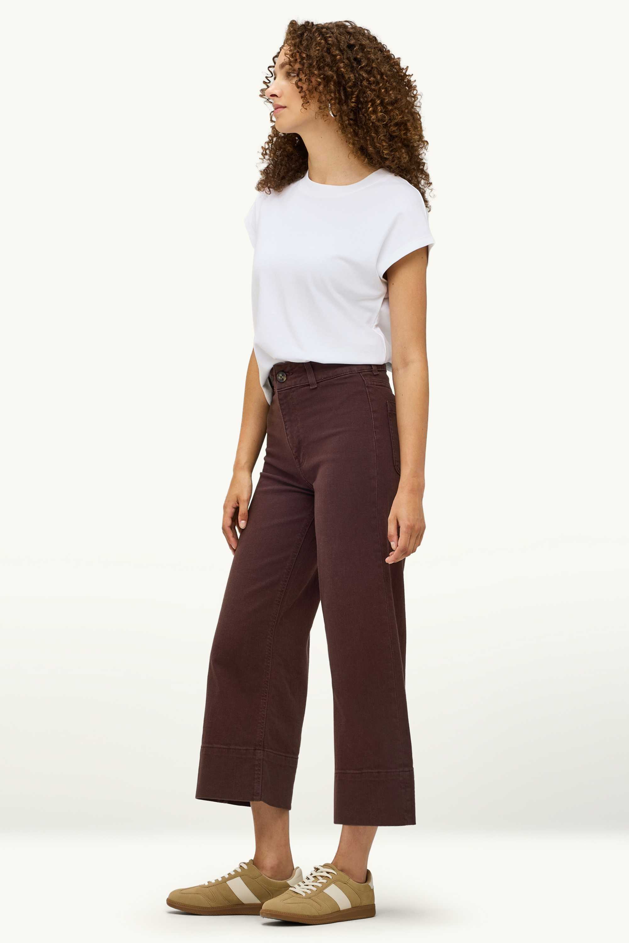 Cropped wide leg jeans - high waist dark brown