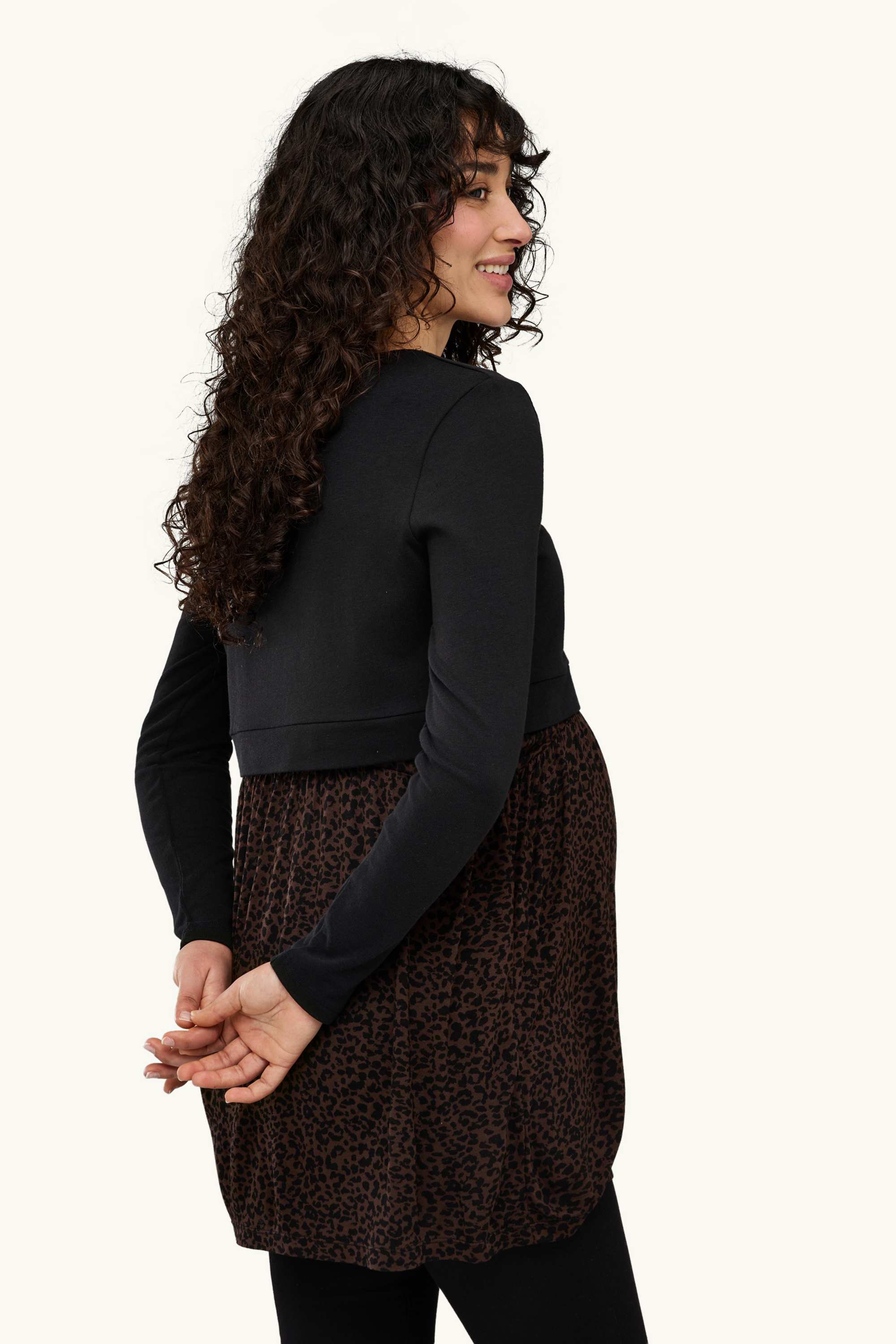 Nursing dress - leopard print black