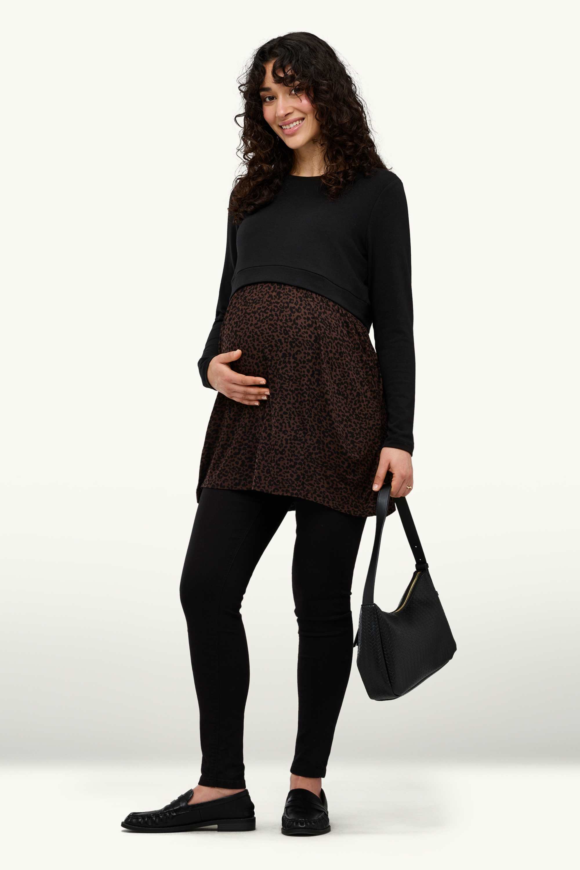 Nursing dress - leopard print black