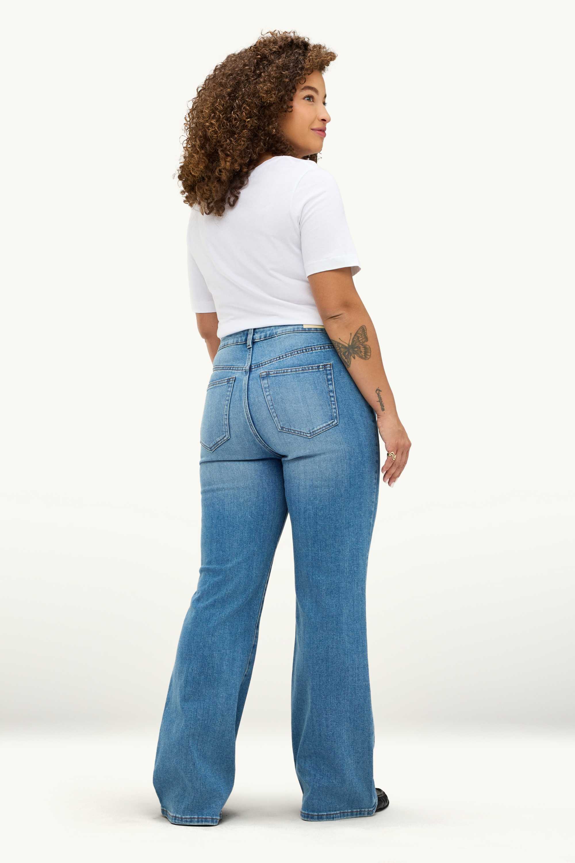 Flared jeans - high waist blue denim (3)