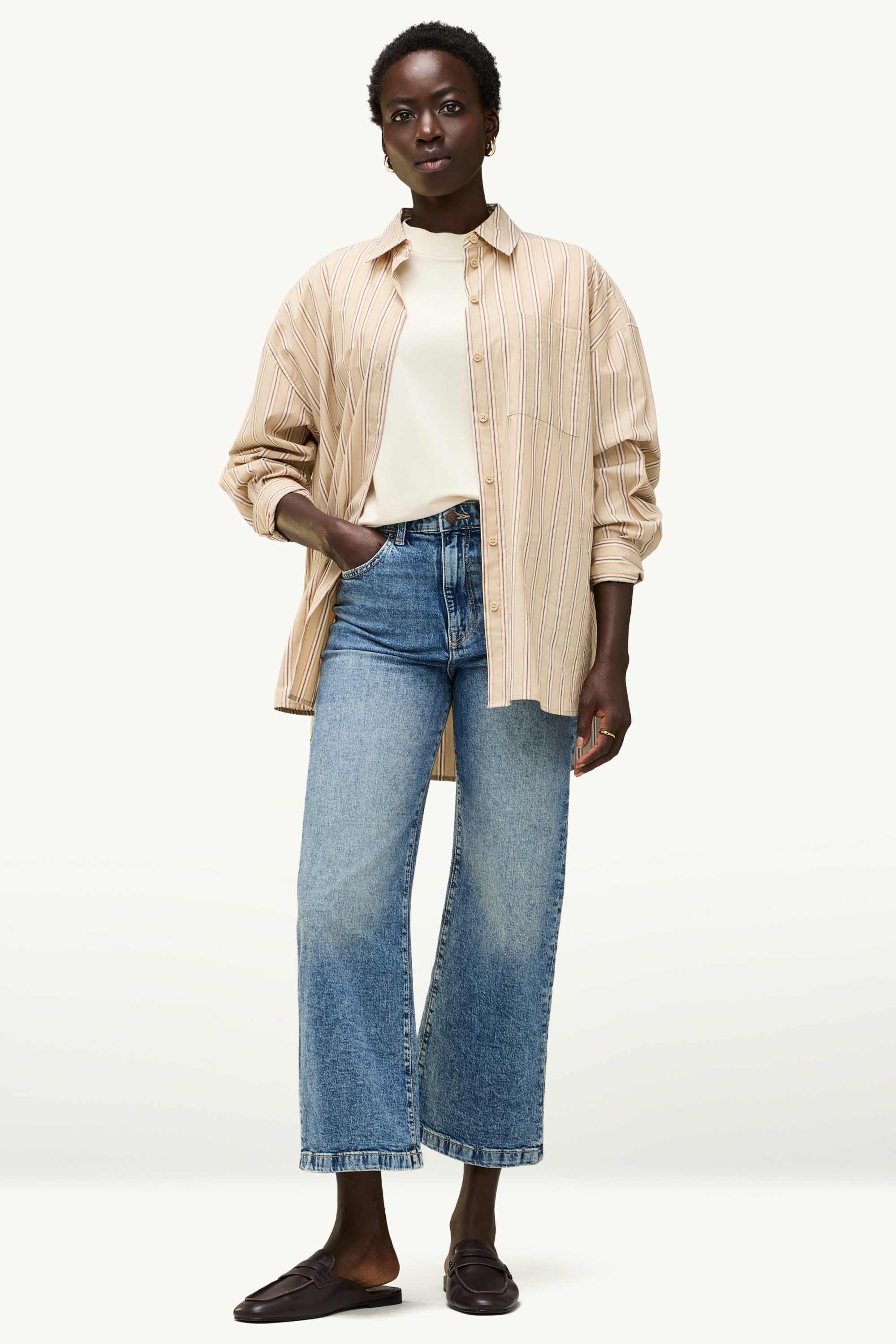 Cropped wide leg jeans - high waist blue denim (1)