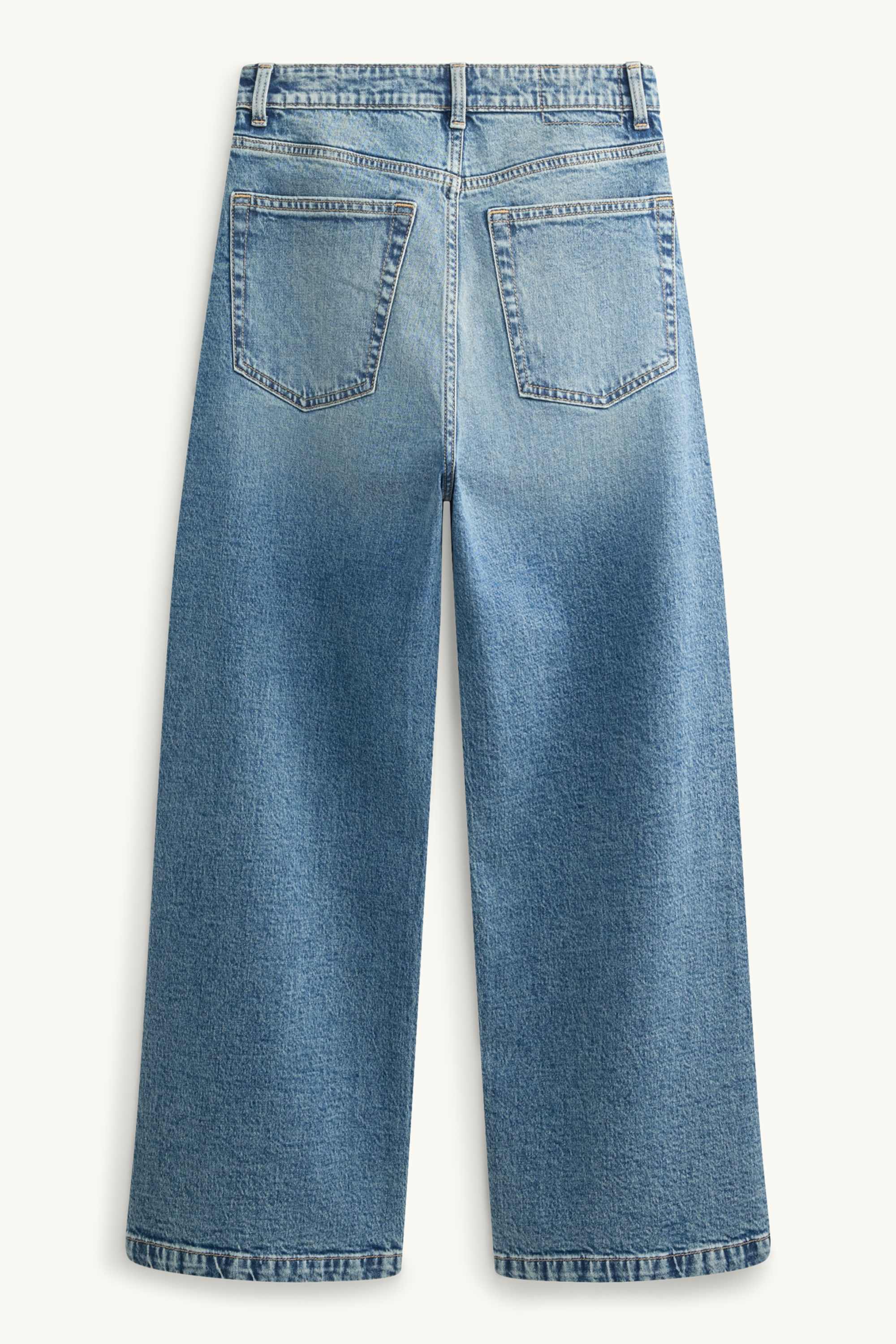 Cropped wide leg jeans - high waist blue denim (1)