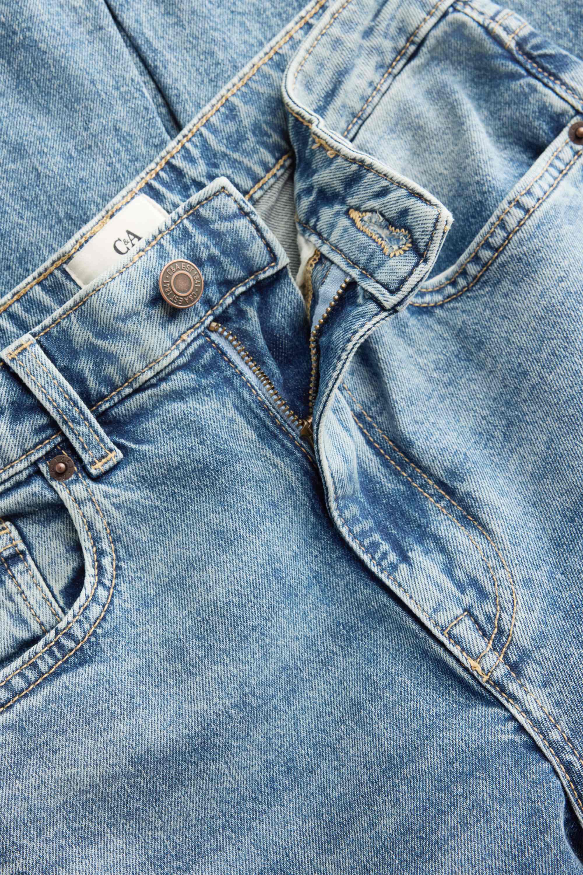 Cropped wide leg jeans - high waist blue denim (1)