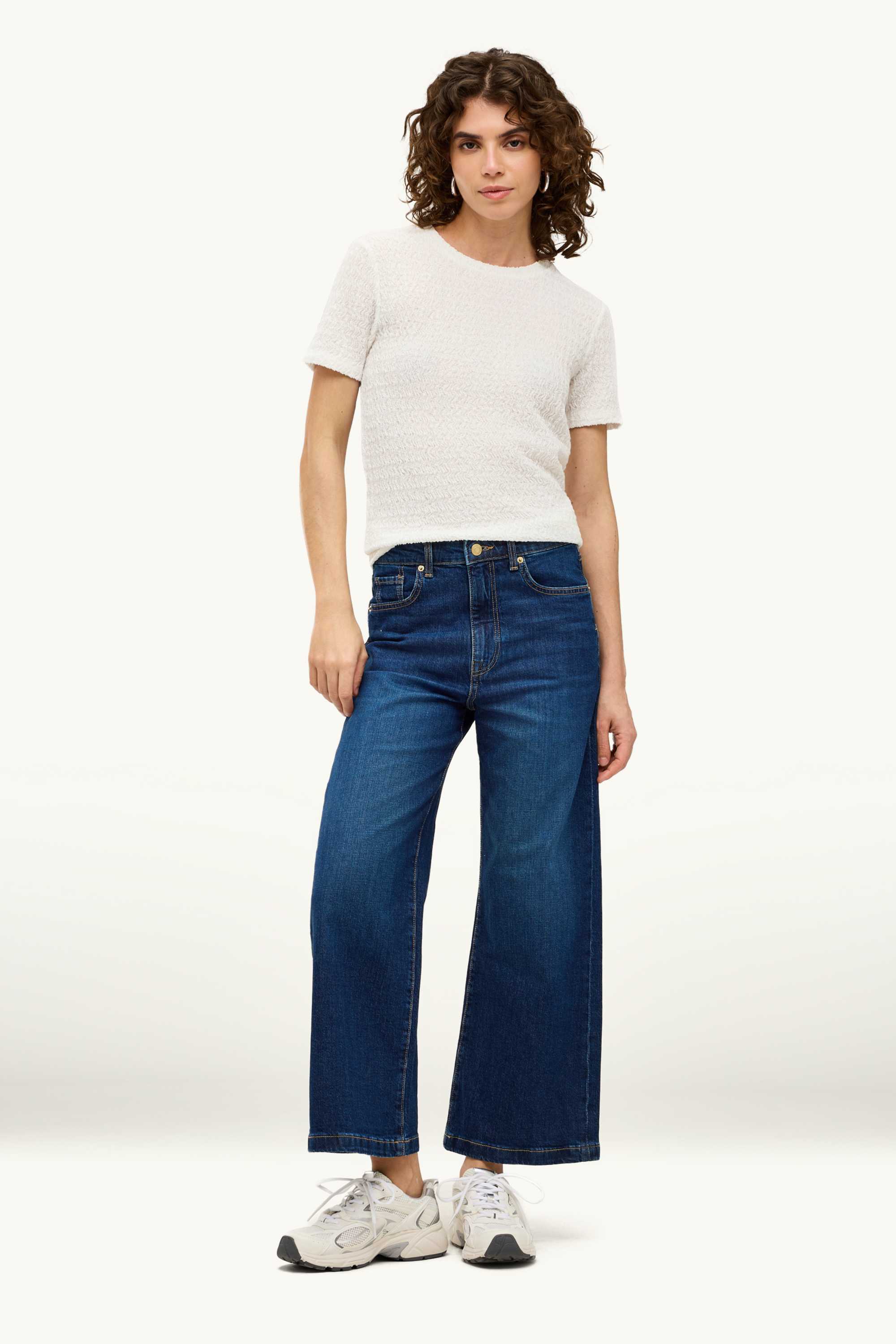 Cropped wide leg jeans - high waist blue denim (2)