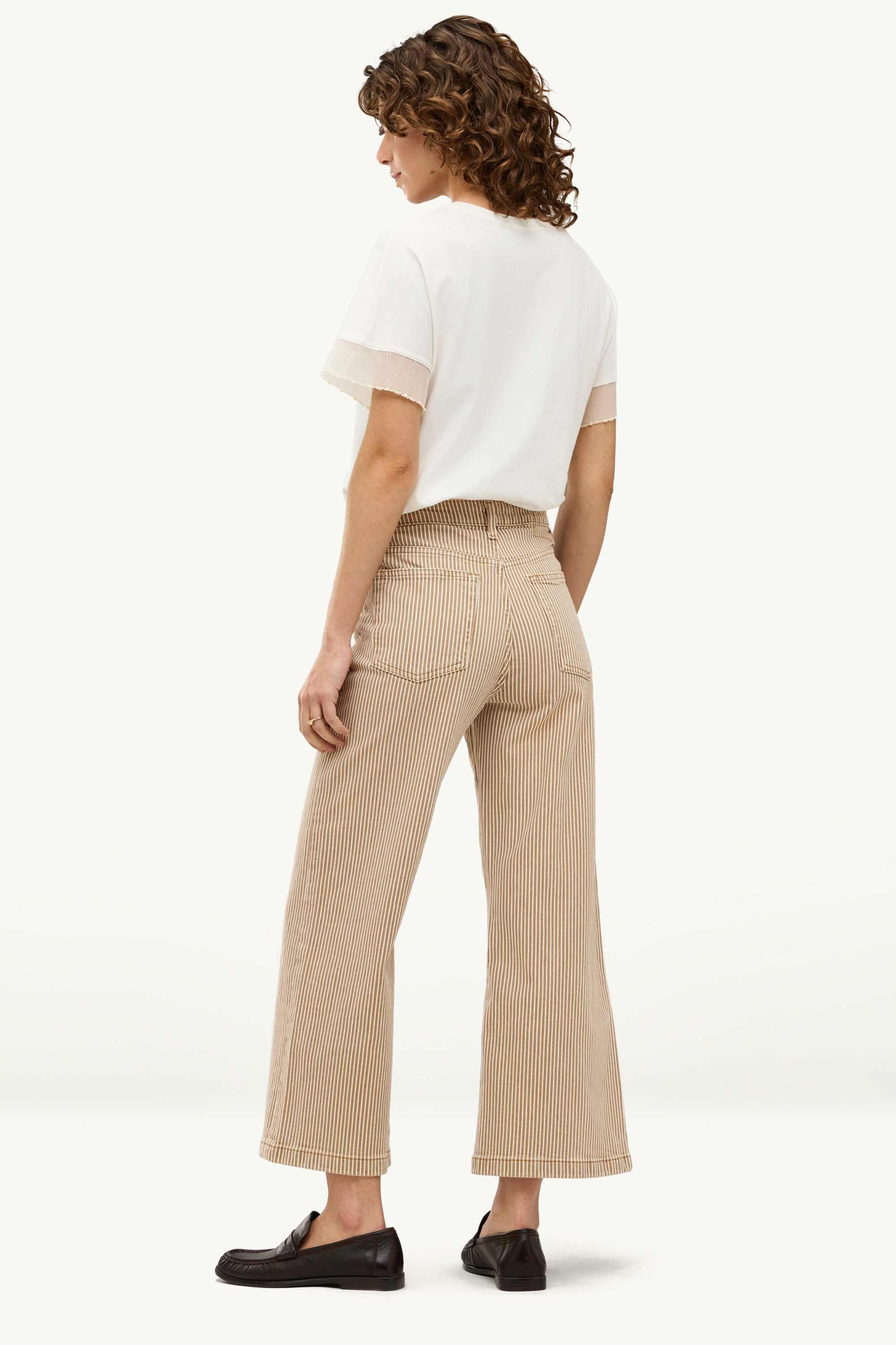 Cropped wide leg jeans - high waist - striped light brown