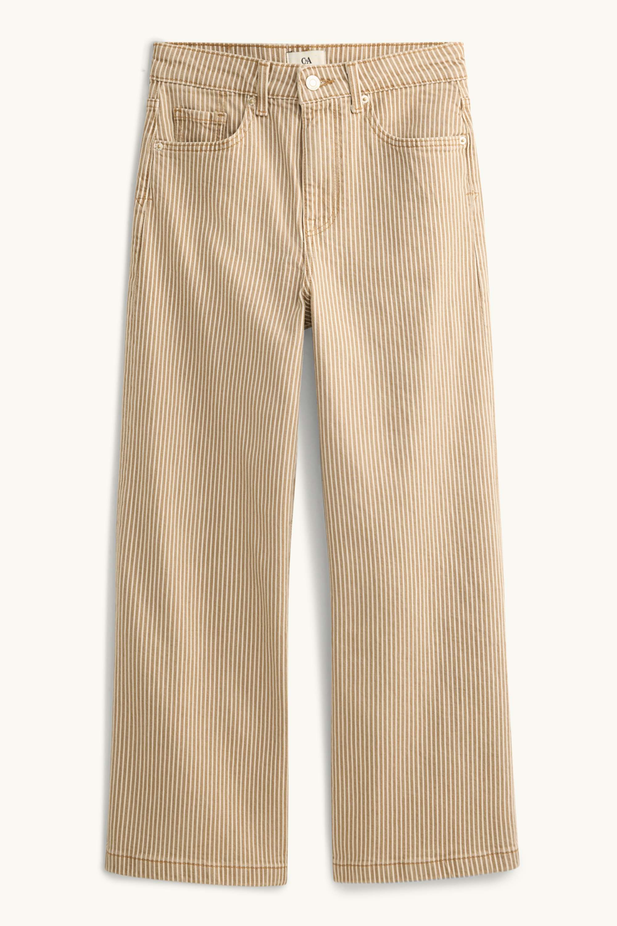 Cropped wide leg jeans - high waist - striped light brown
