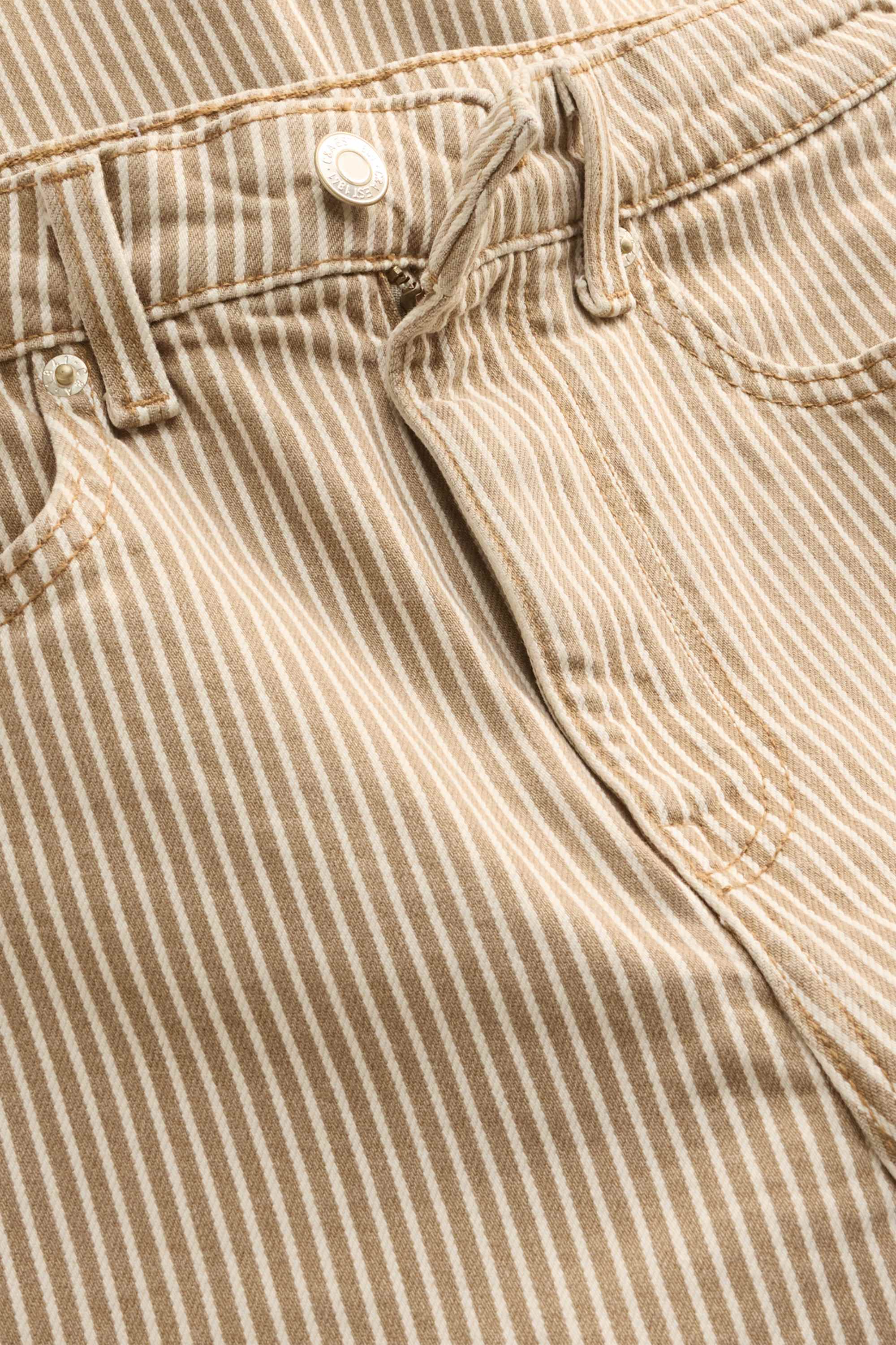 Cropped wide leg jeans - high waist - striped light brown