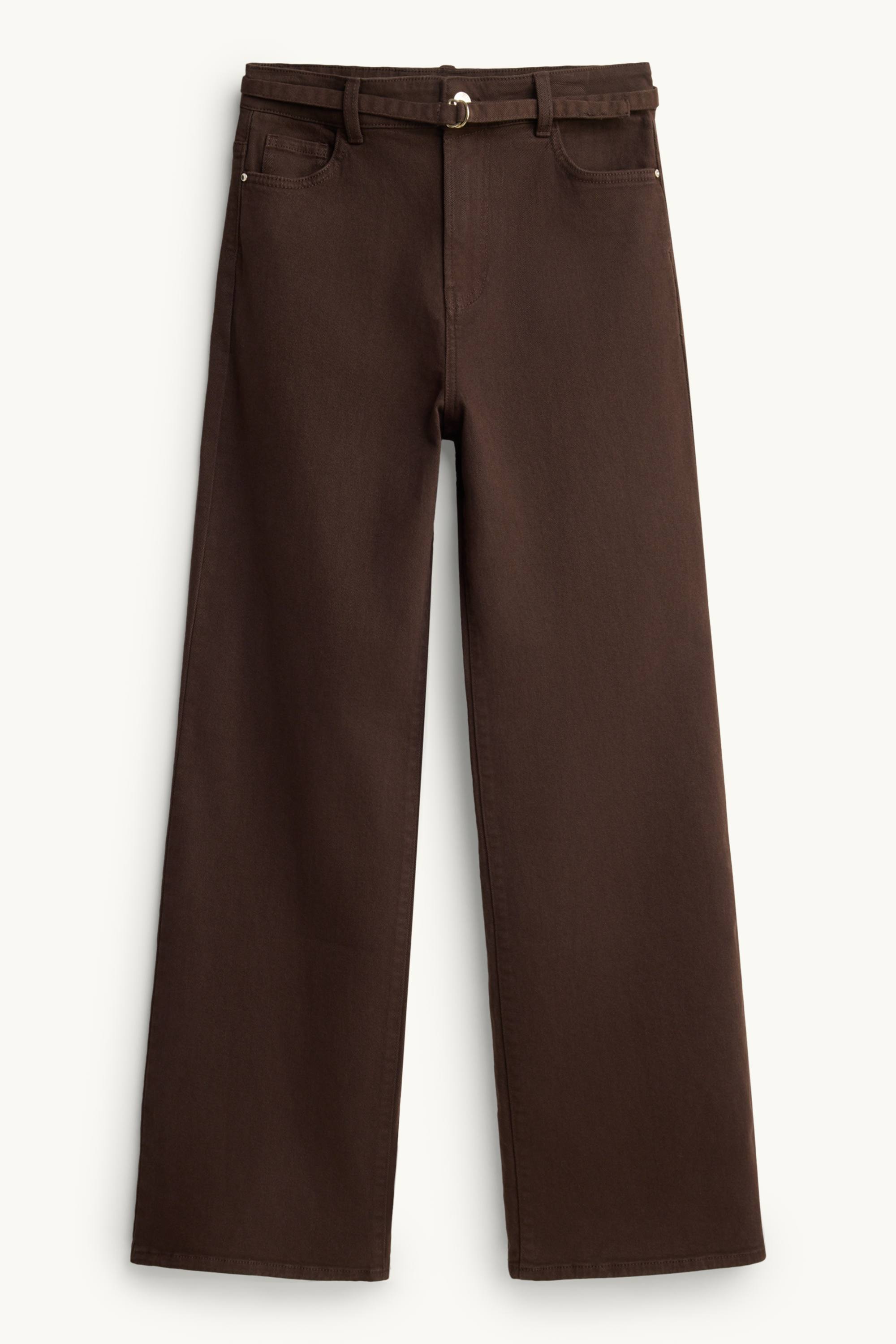 Wide leg jeans with belt - high waist dark brown