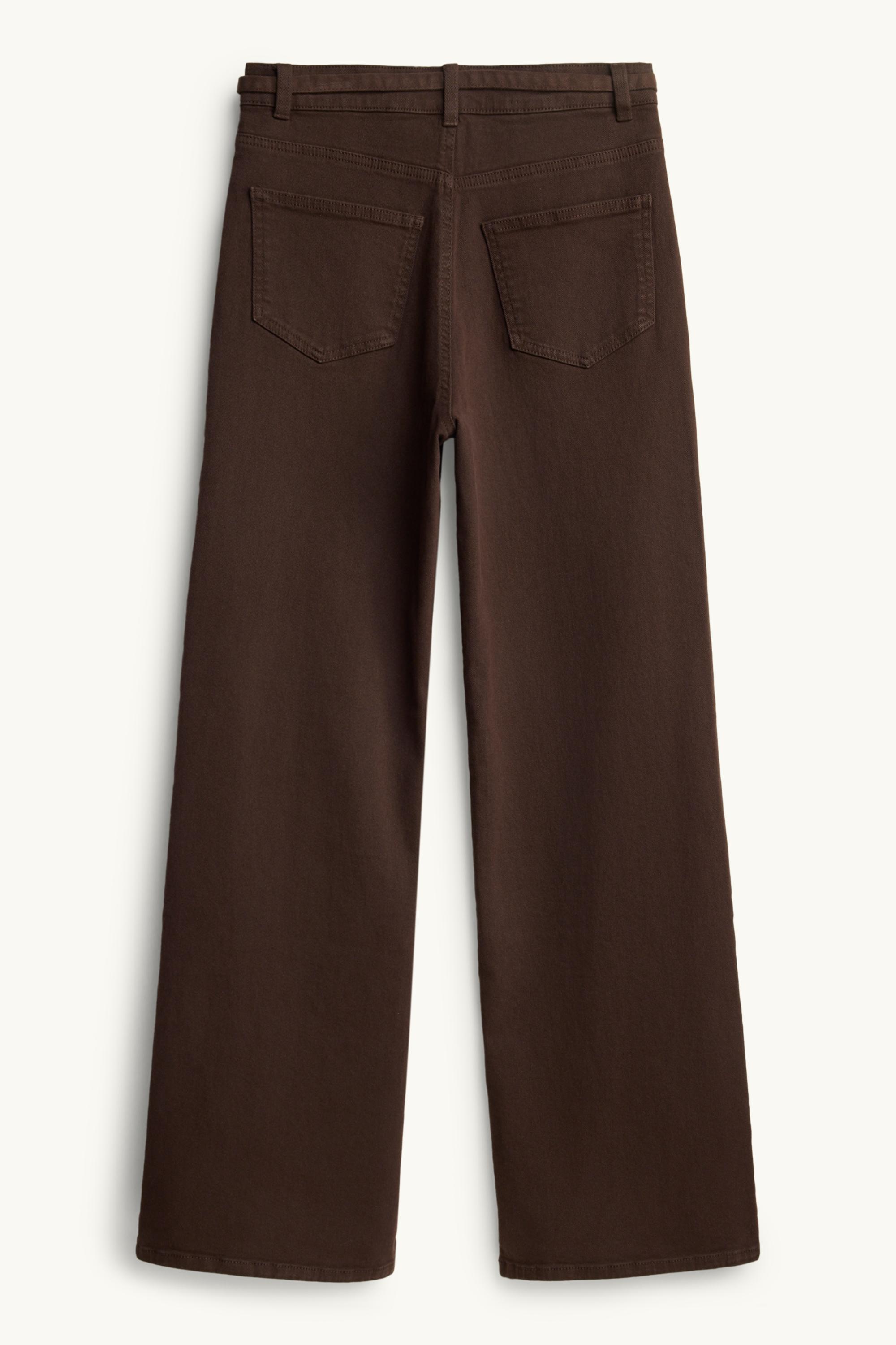 Wide leg jeans with belt - high waist dark brown