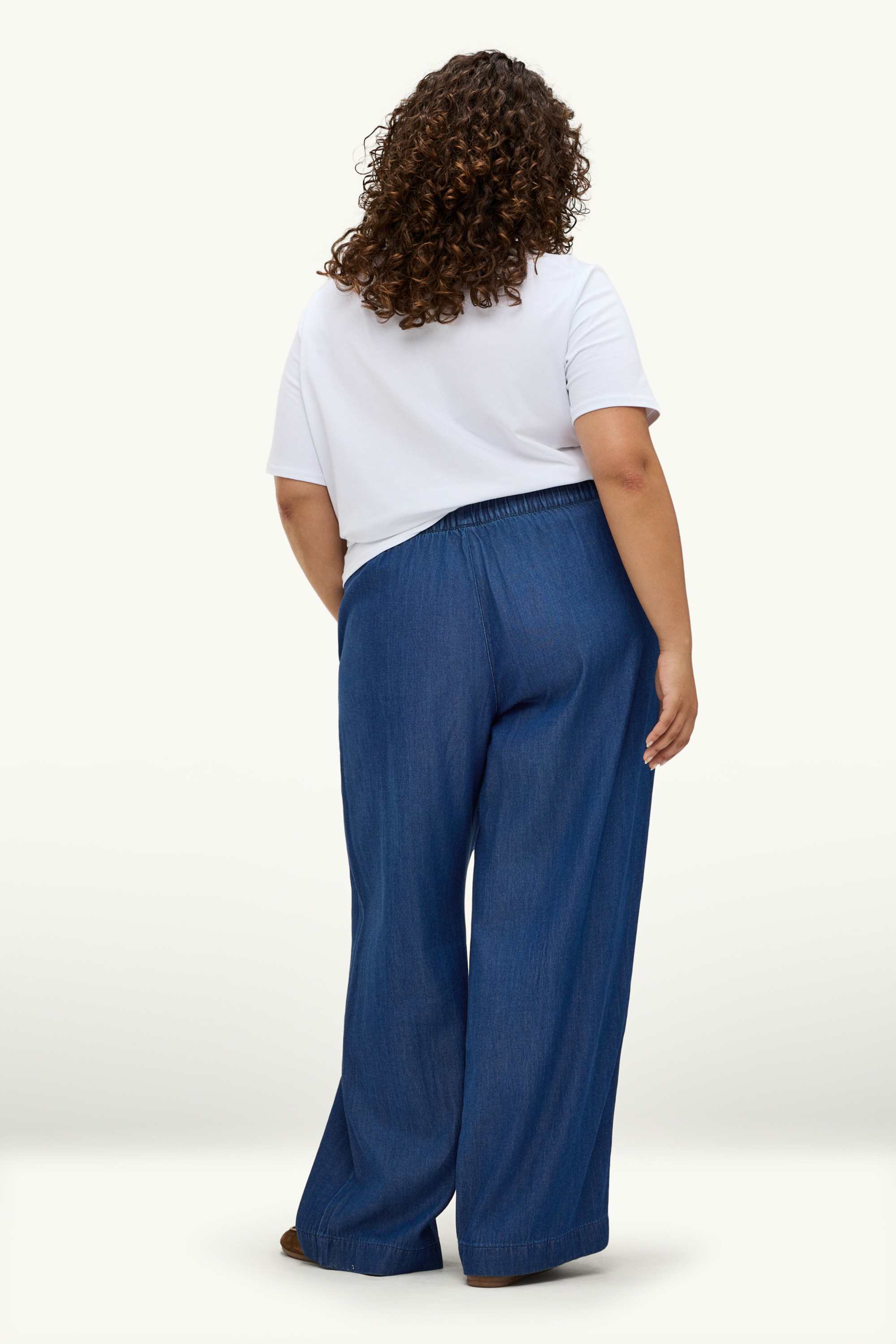 Cloth trousers - high waist - wide leg - denim look blue denim