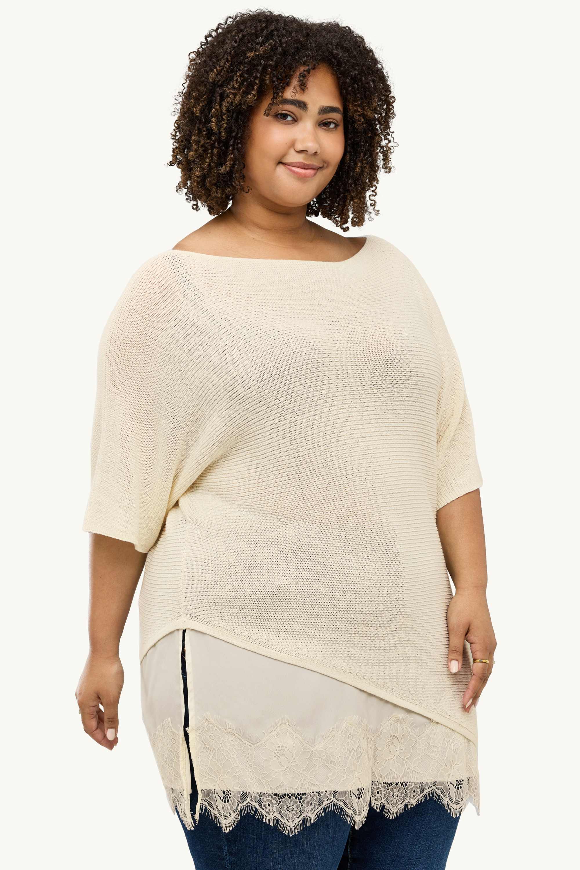 Knitted jumper - short sleeve - ribbed cremewhite