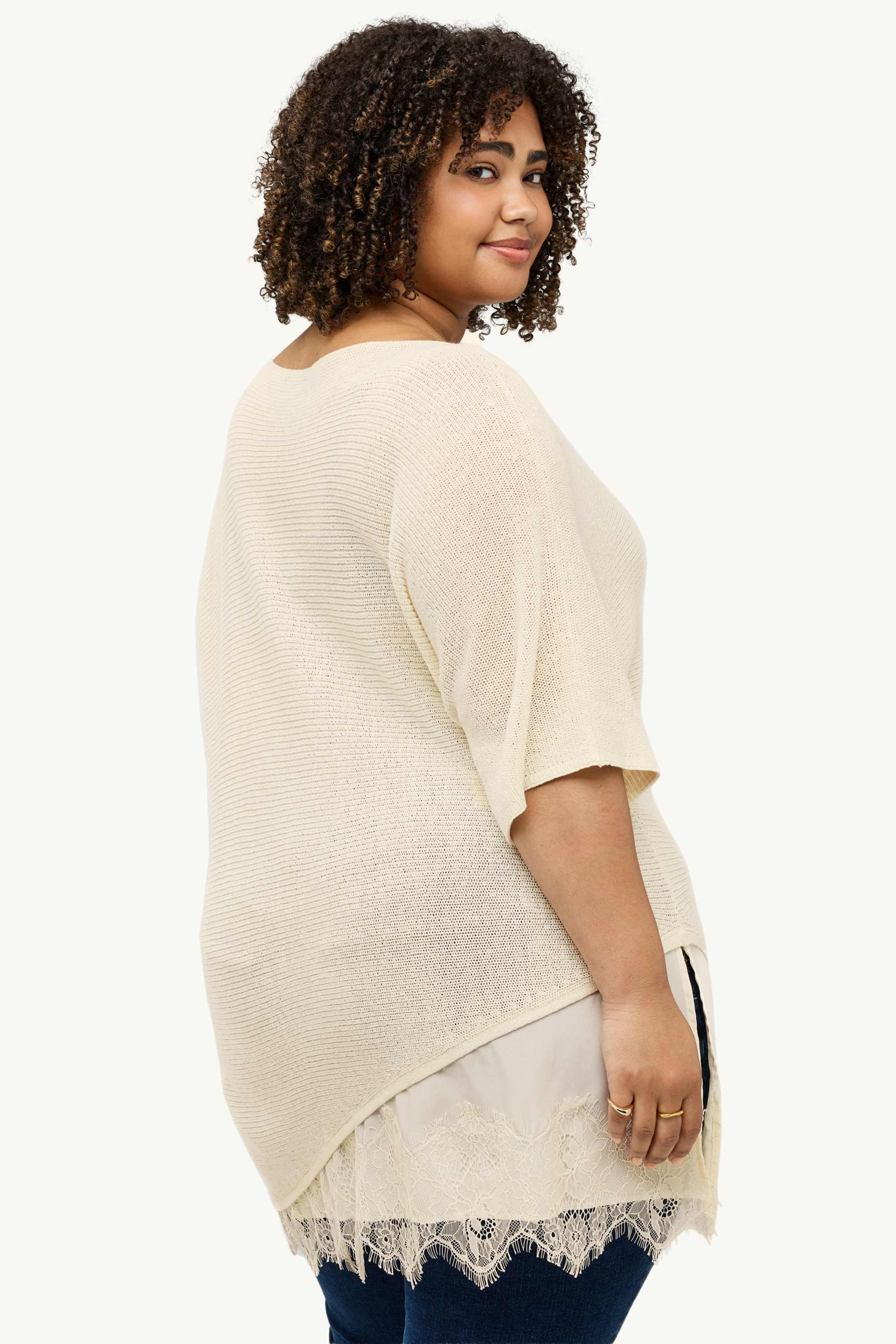 Knitted jumper - short sleeve - ribbed cremewhite