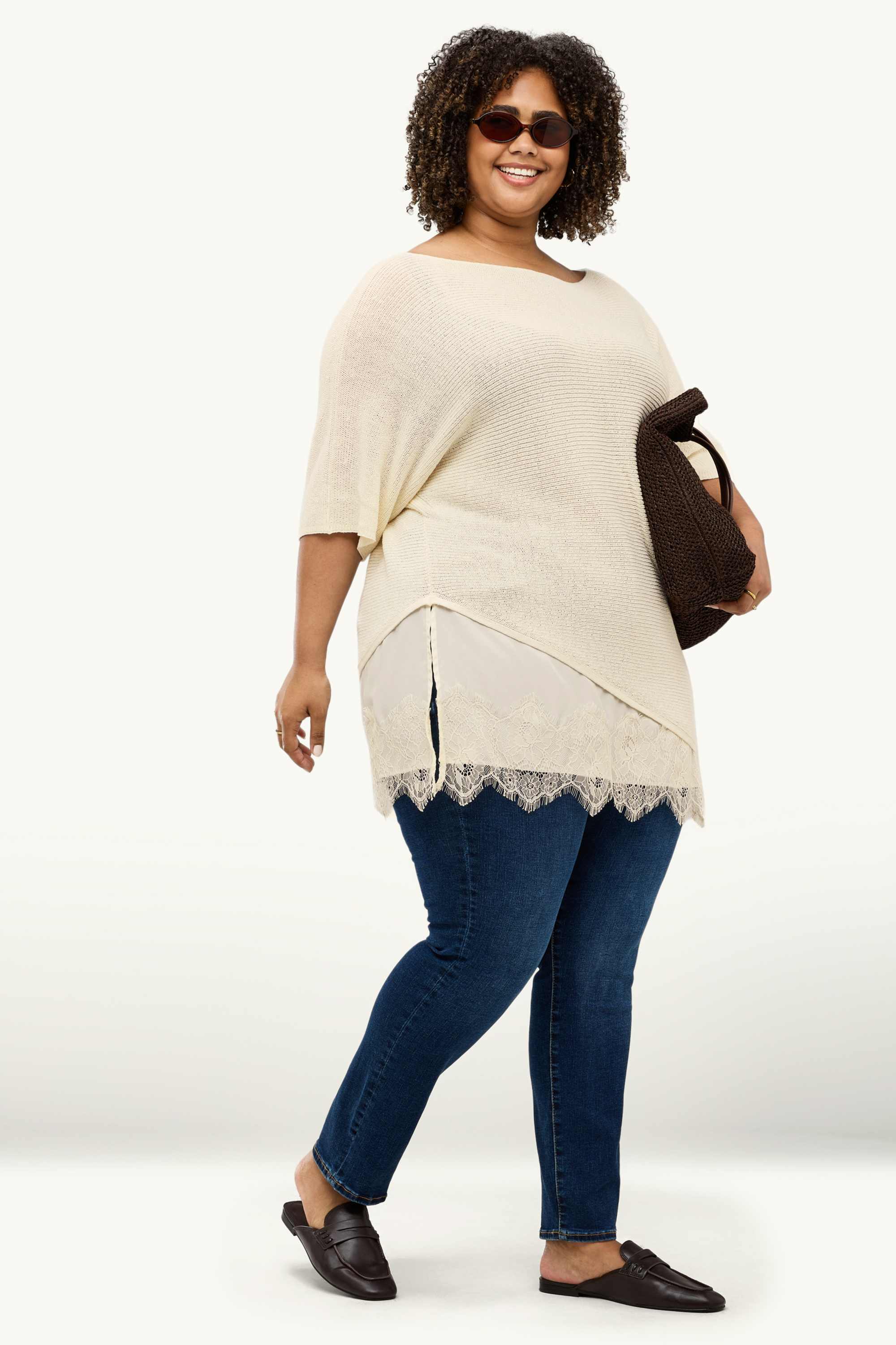 Knitted jumper - short sleeve - ribbed cremewhite