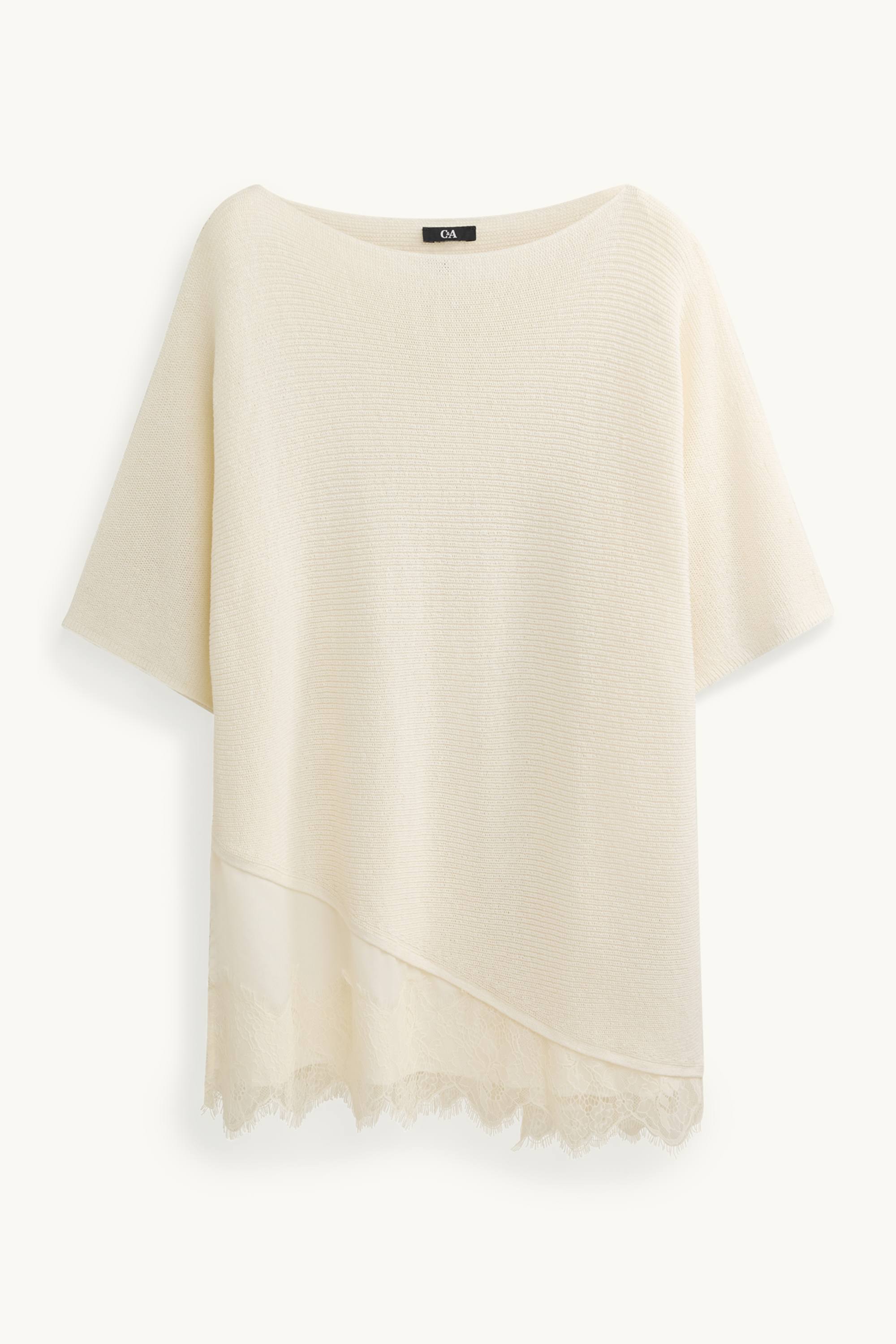 Knitted jumper - short sleeve - ribbed cremewhite