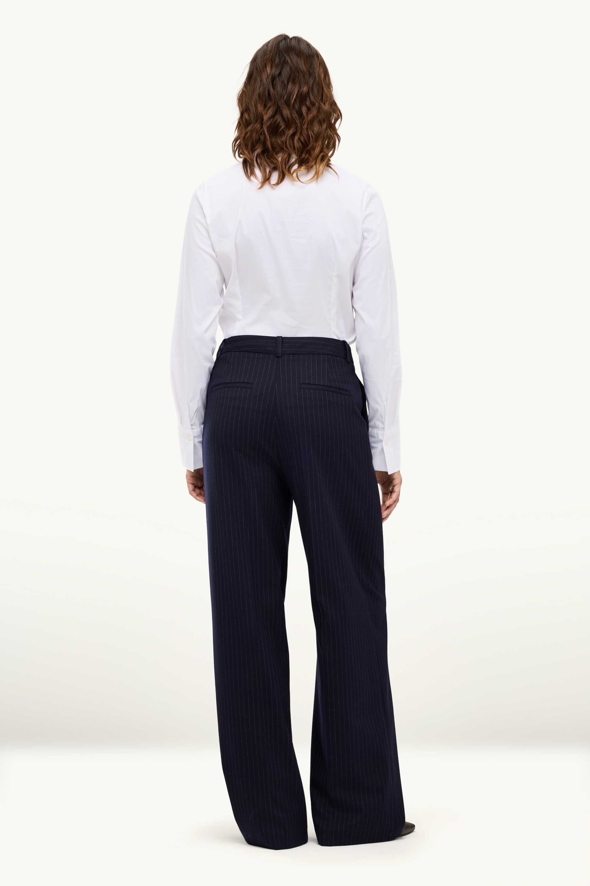 Business trousers - high waist - wide leg - striped dark blue