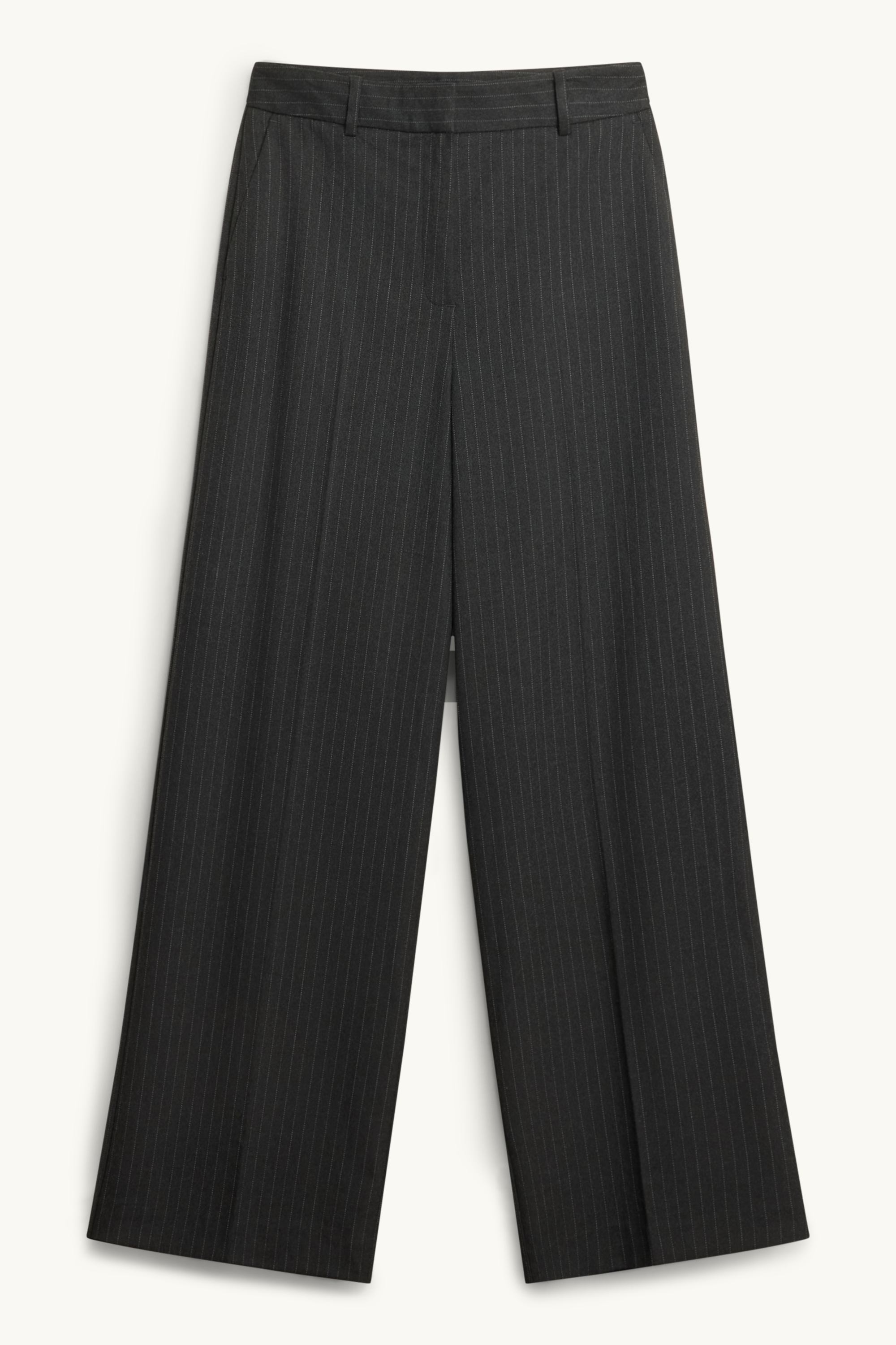 Business trousers - high waist - wide leg - striped black