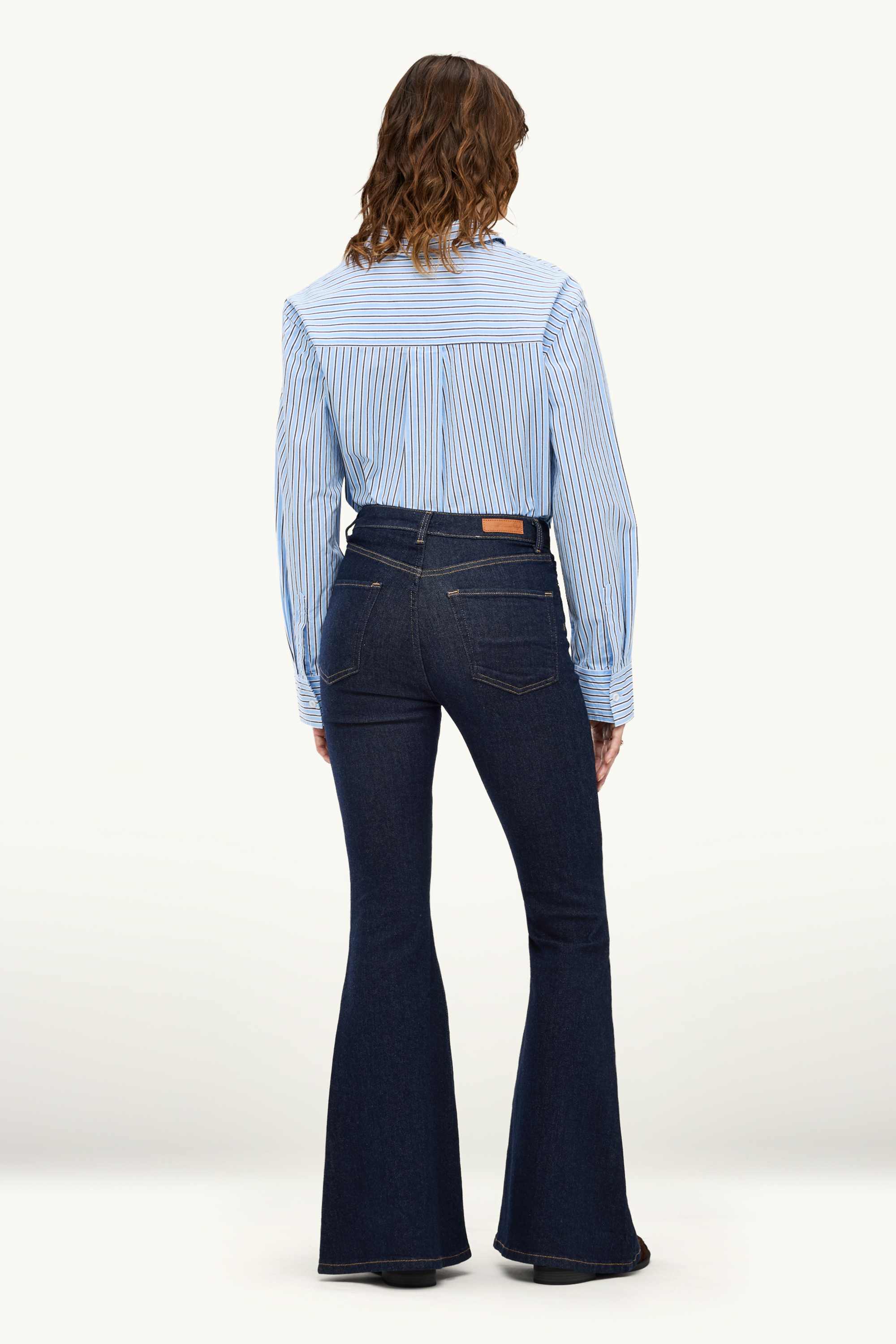 Flared jeans - mid-rise waist denim-dark blue