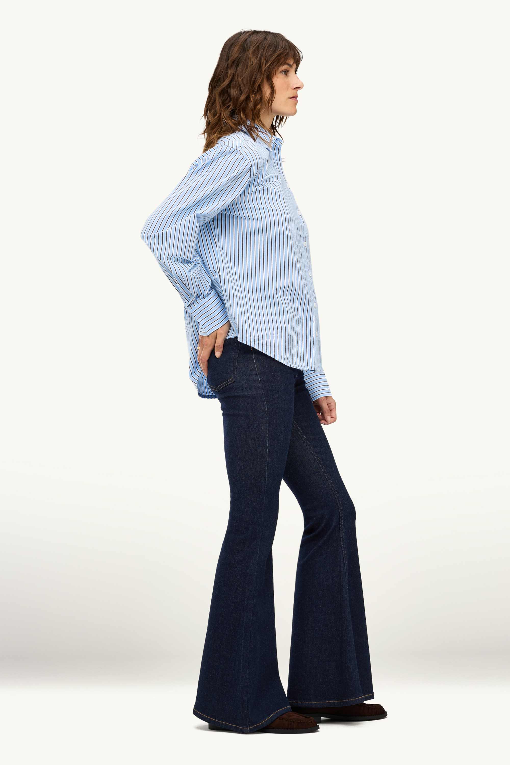 Flared jeans - mid-rise waist denim-dark blue