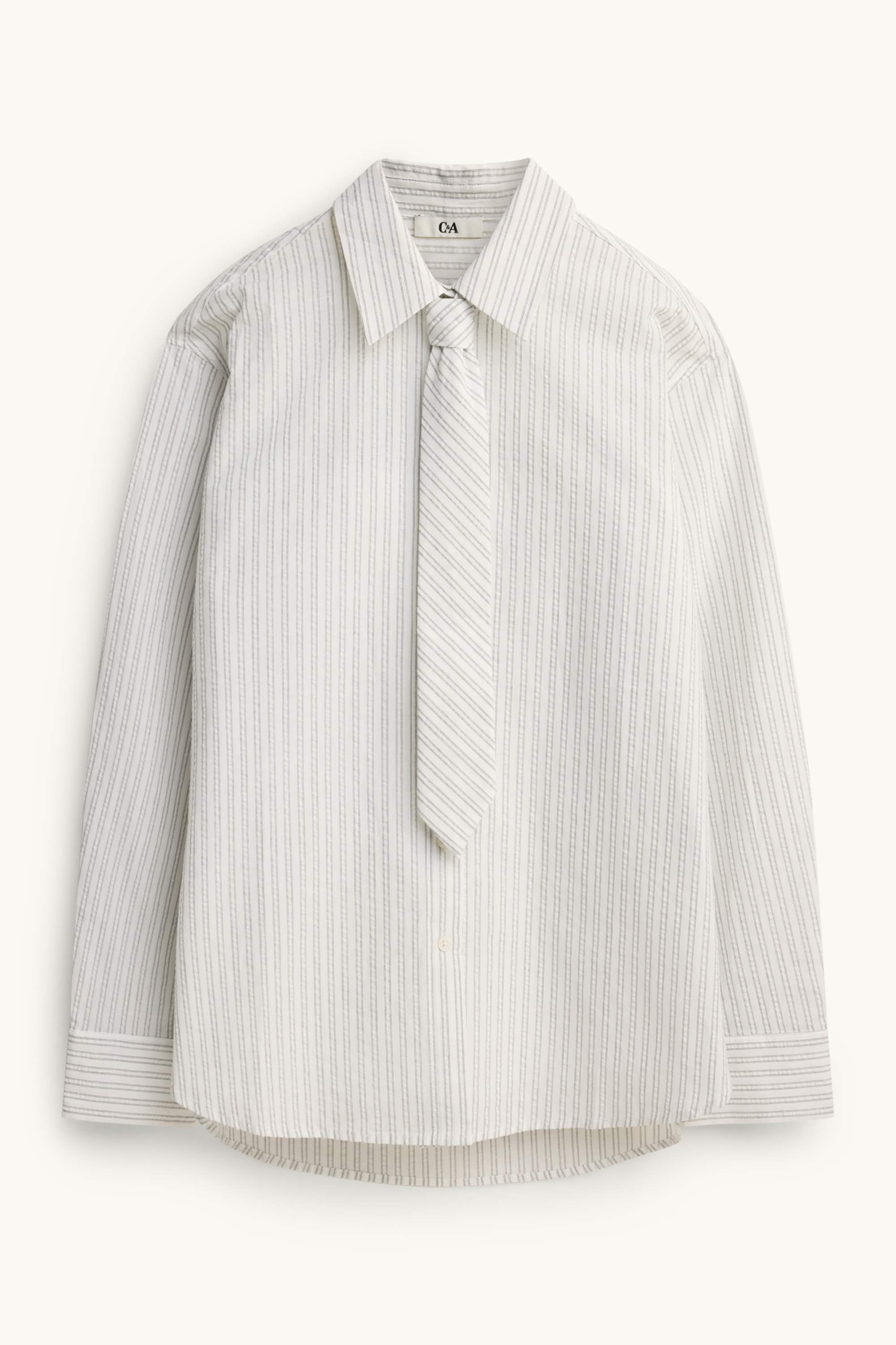 Set - shirt blouse and tie - 2 piece - striped creme