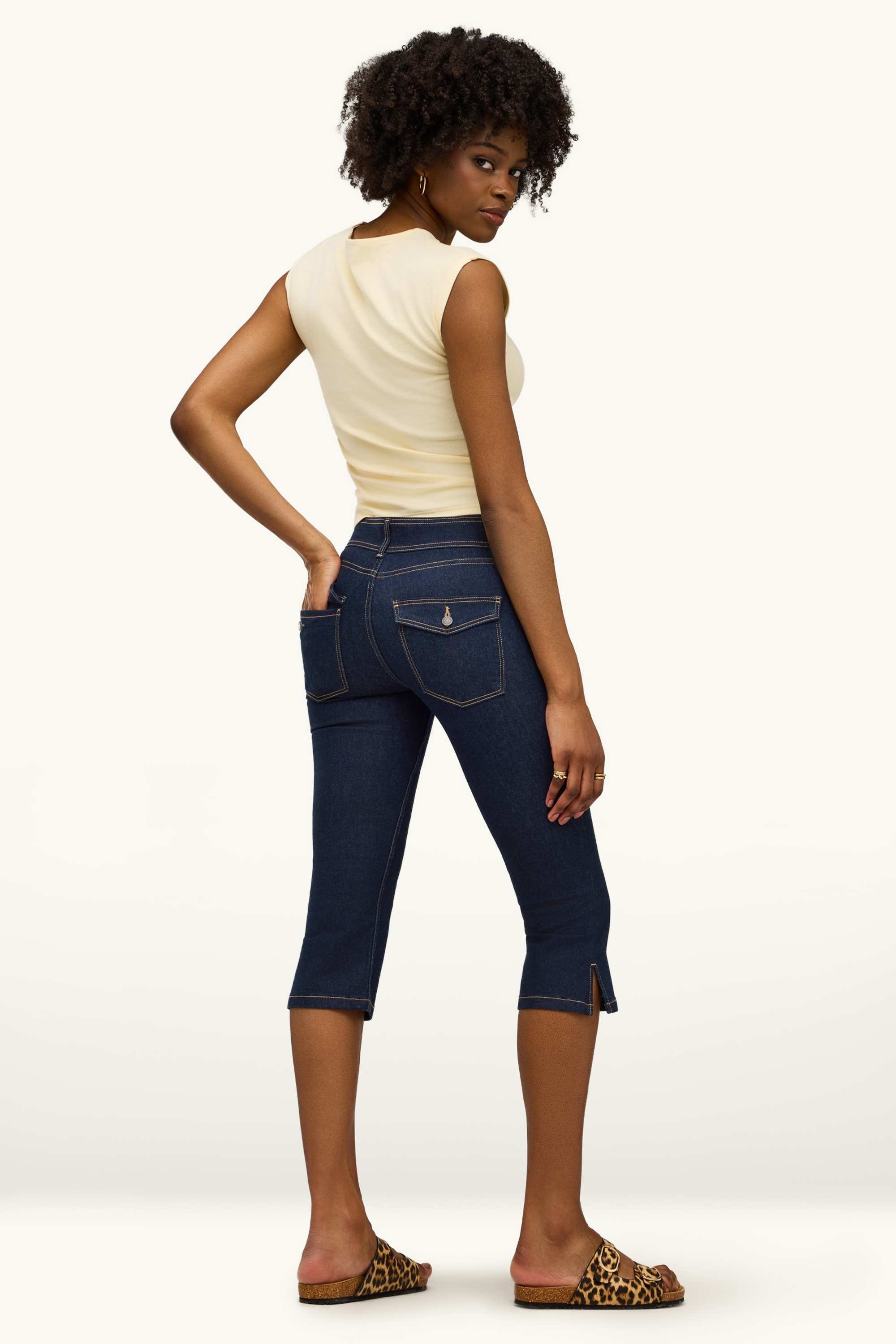 Capri jeans - low-rise waist denim-dark blue